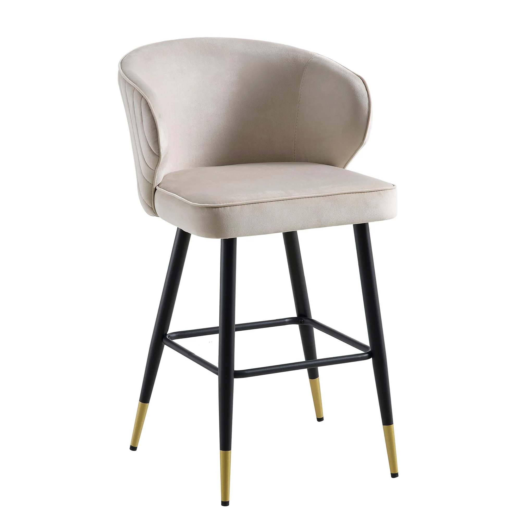 Langham Set of 2 Champagne Velvet Upholstered Carver Counter Stools - Image 7