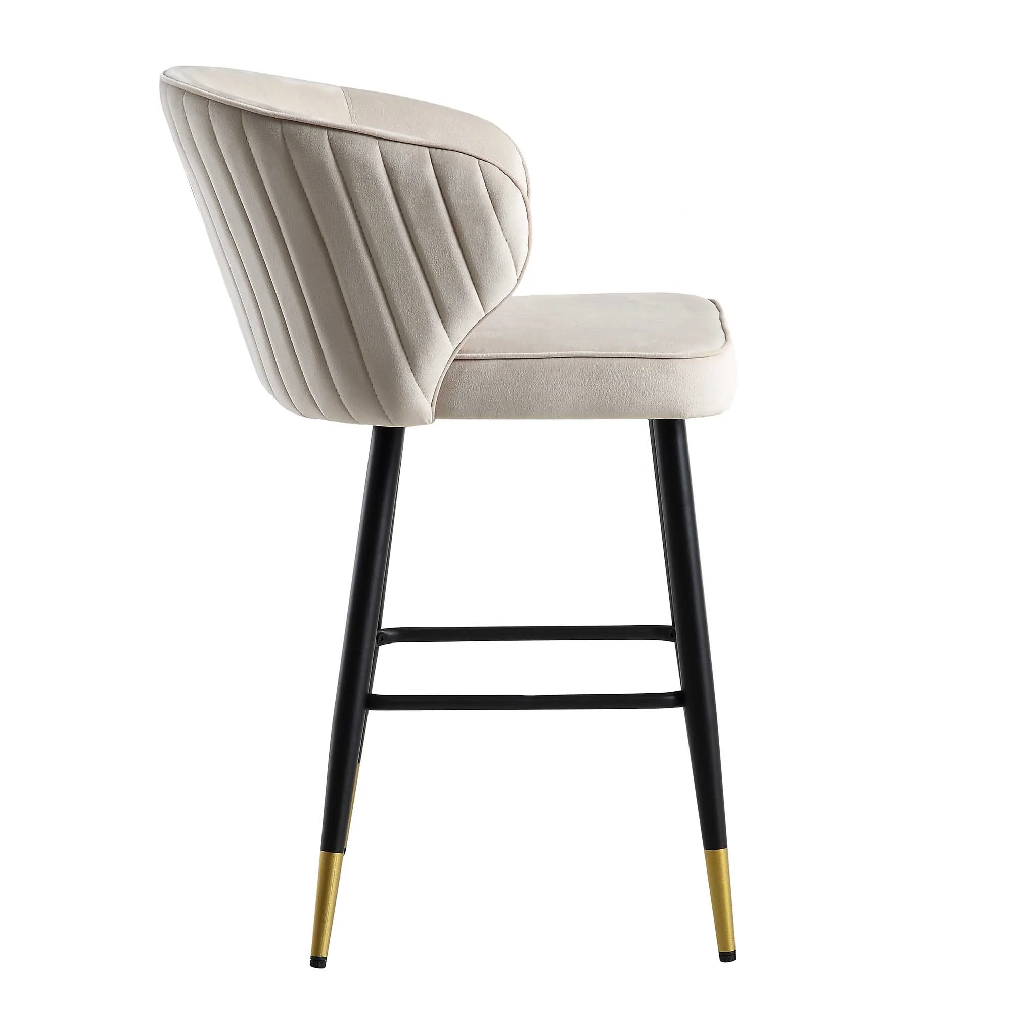 Langham Set of 2 Champagne Velvet Upholstered Carver Counter Stools - Image 8