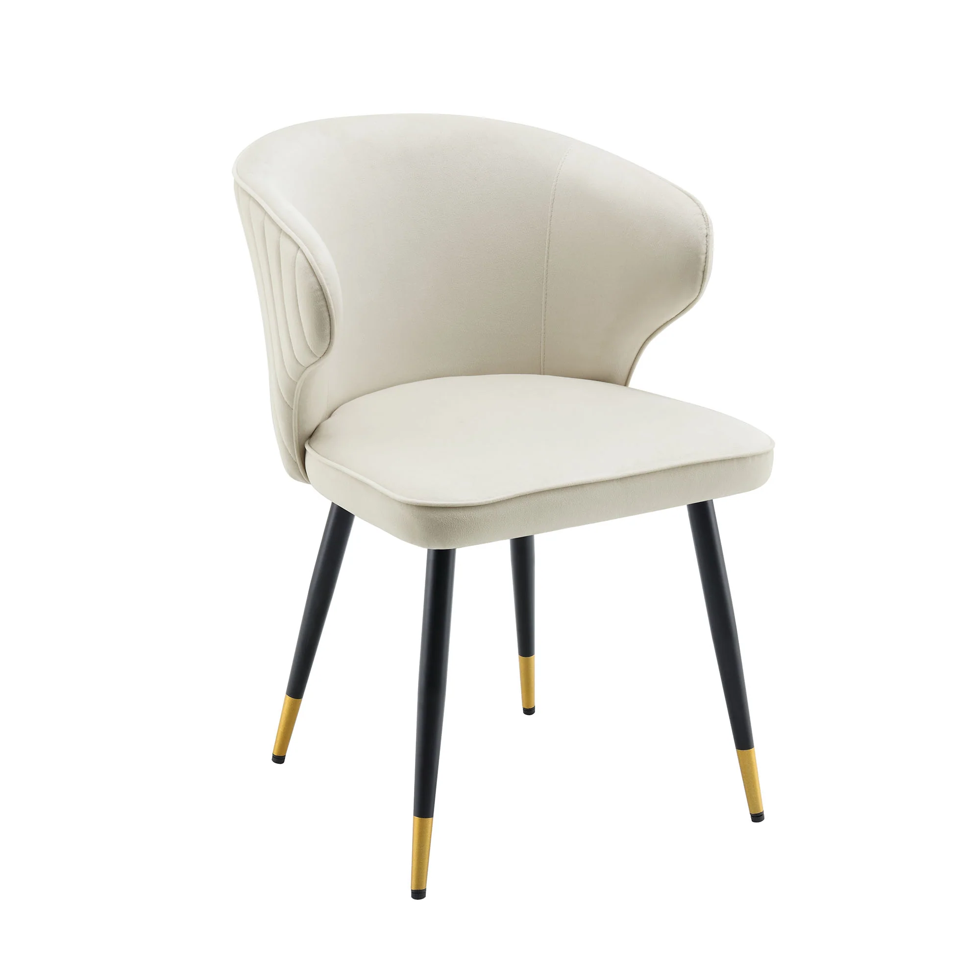 Langham Set of 2 Champagne Velvet Upholstered Carver Dining Chairs - Image 3
