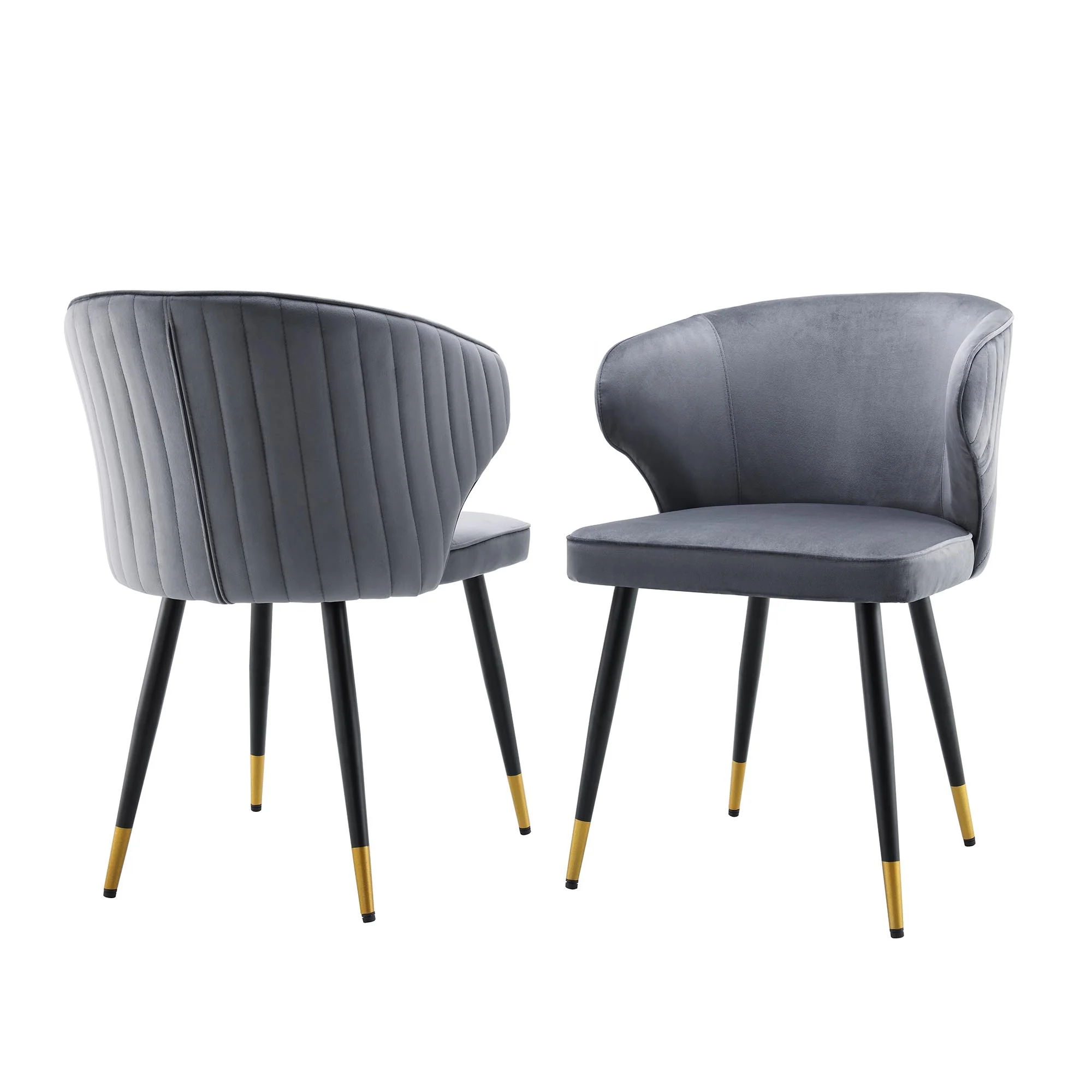 Langham Set of 2 Grey Velvet Upholstered Carver Dining Chairs - Image 2