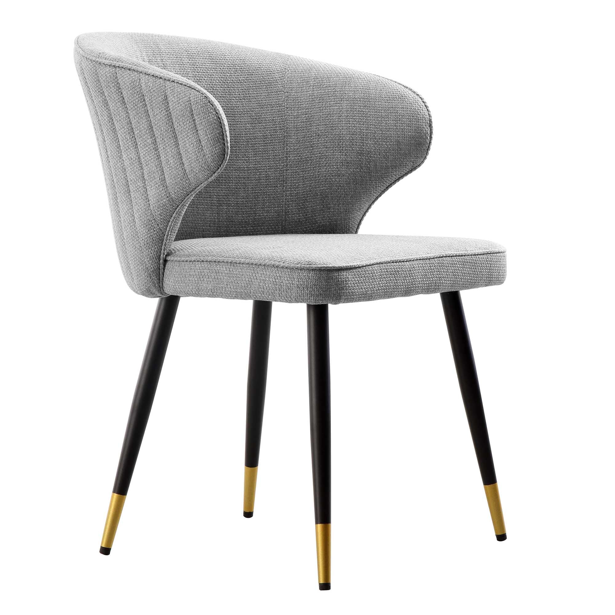 Langham Set of 2 Grey Woven Fabric Carver Dining Chairs with Fluted Back - Image 7