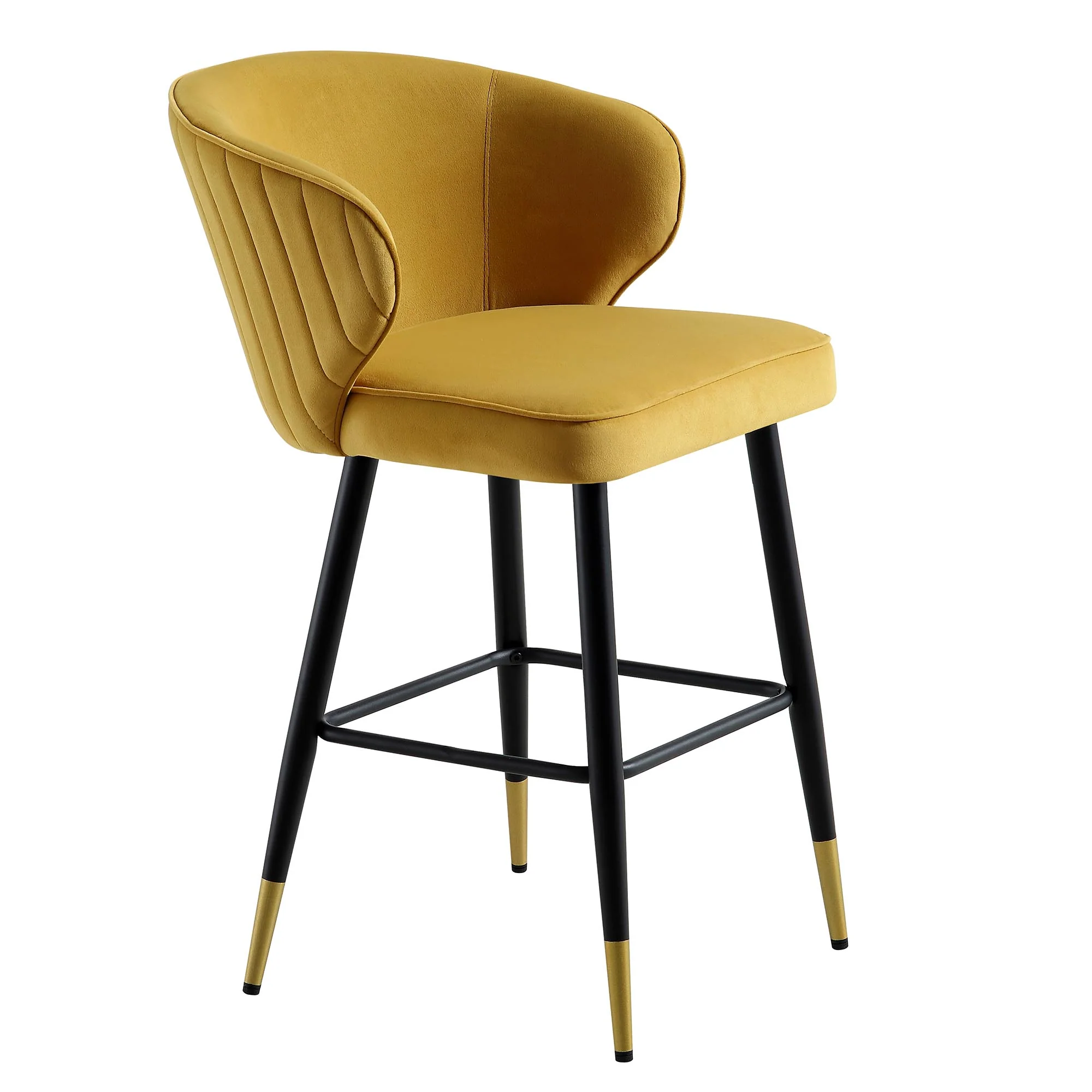 Langham Set of 2 Mustard Velvet Upholstered Carver Counter Stools - Image 6