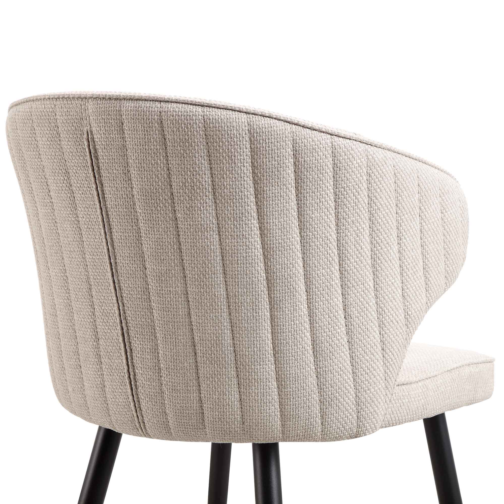 Langham Set of 2 Oatmeal Woven Fabric Carver Dining Chairs with Fluted Back - Image 10