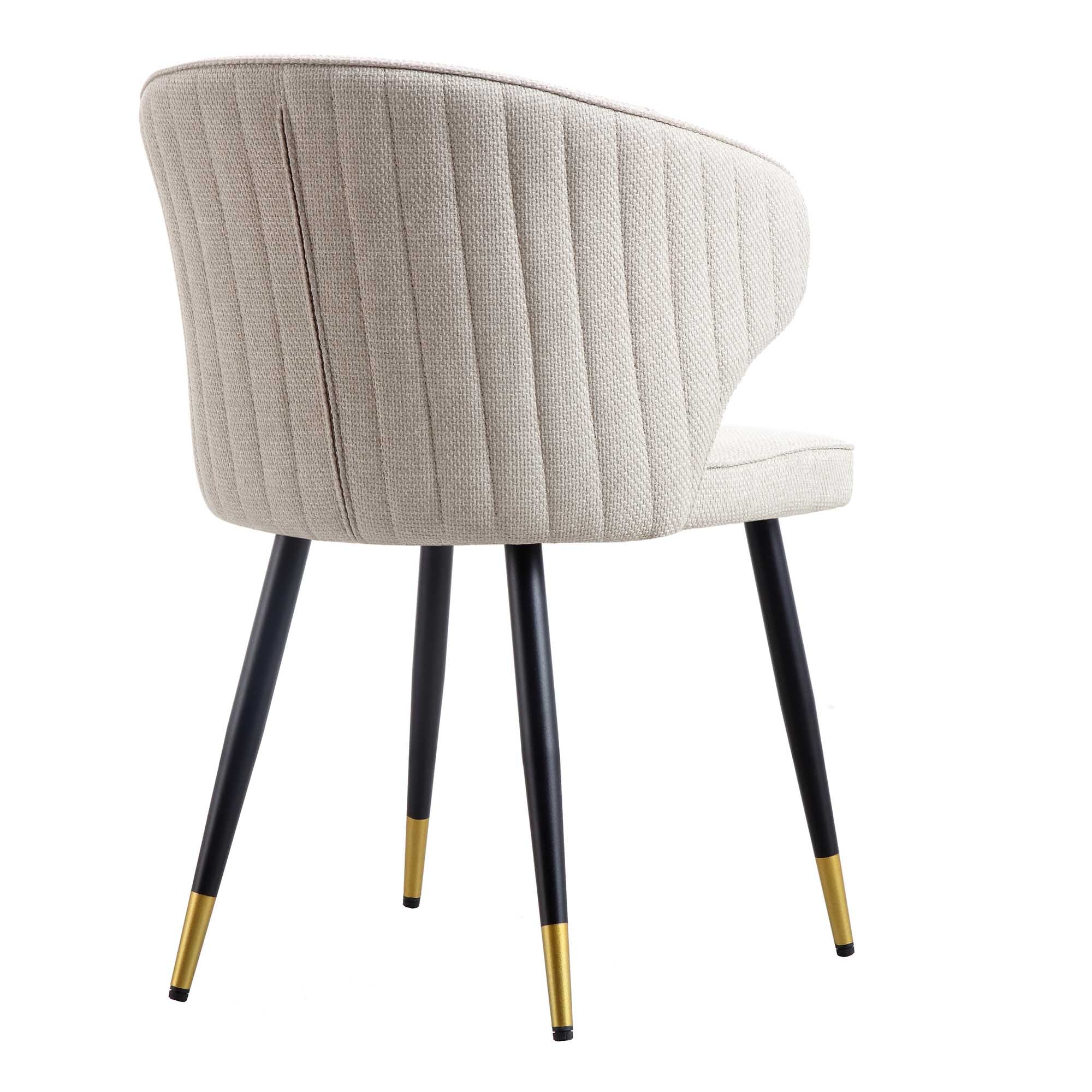 Langham Set of 2 Oatmeal Woven Fabric Carver Dining Chairs with Fluted Back - Image 9