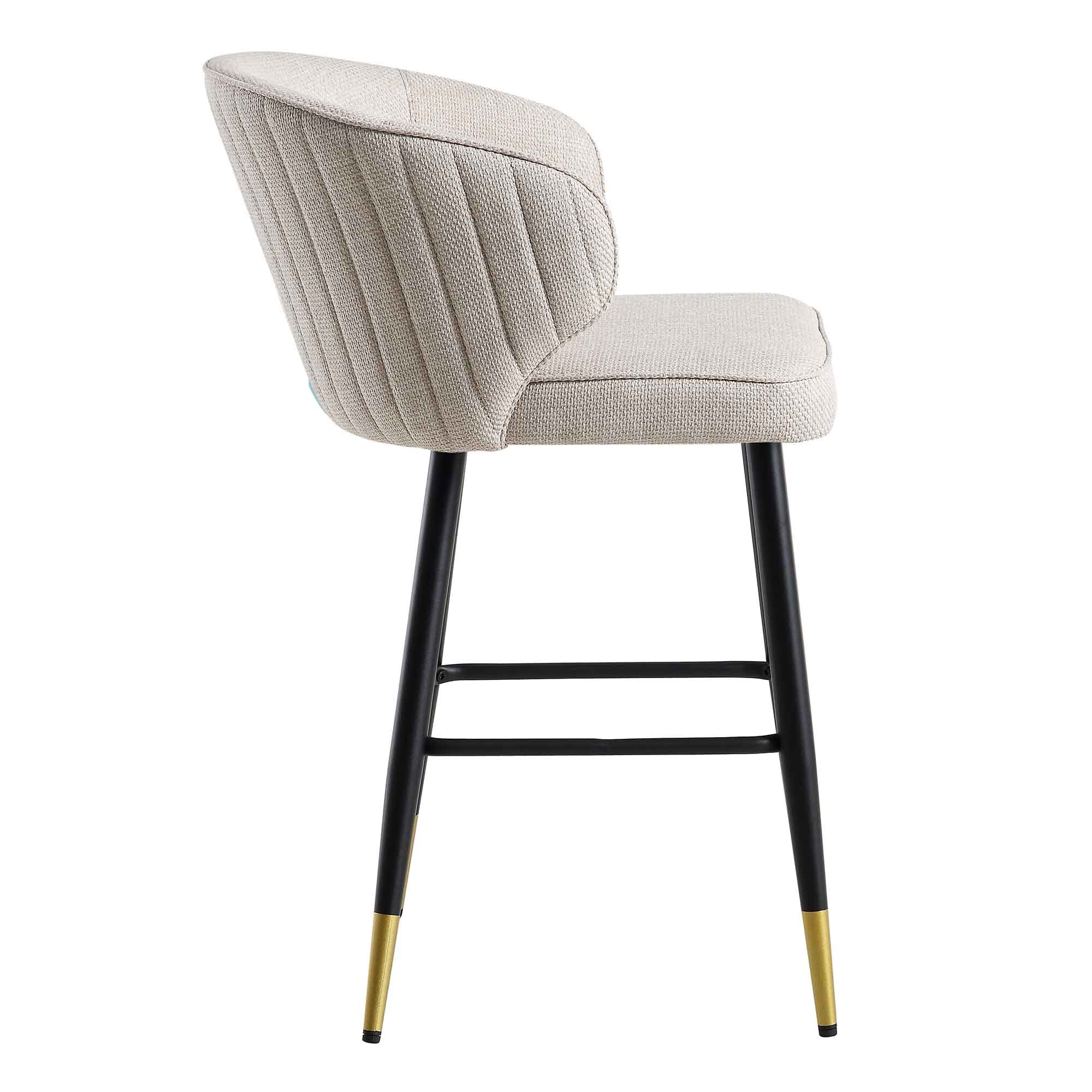 Langham Set of 2 Oatmeal Woven Fabric Upholstered Carver Counter Stools - Image 8