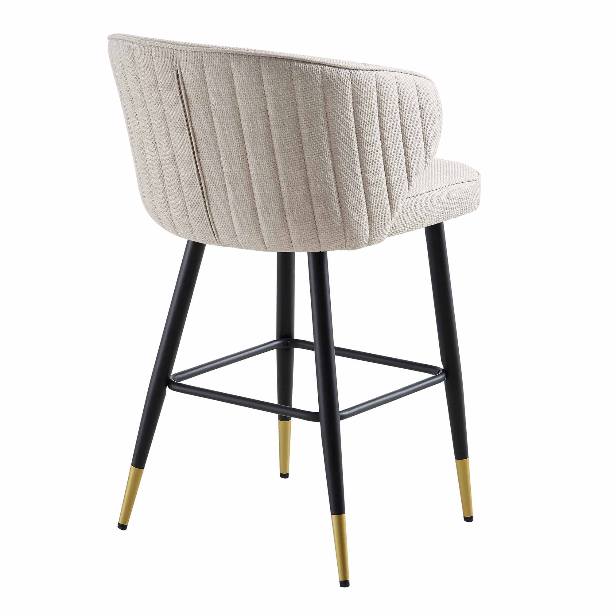 Langham Set of 2 Oatmeal Woven Fabric Upholstered Carver Counter Stools - Image 9