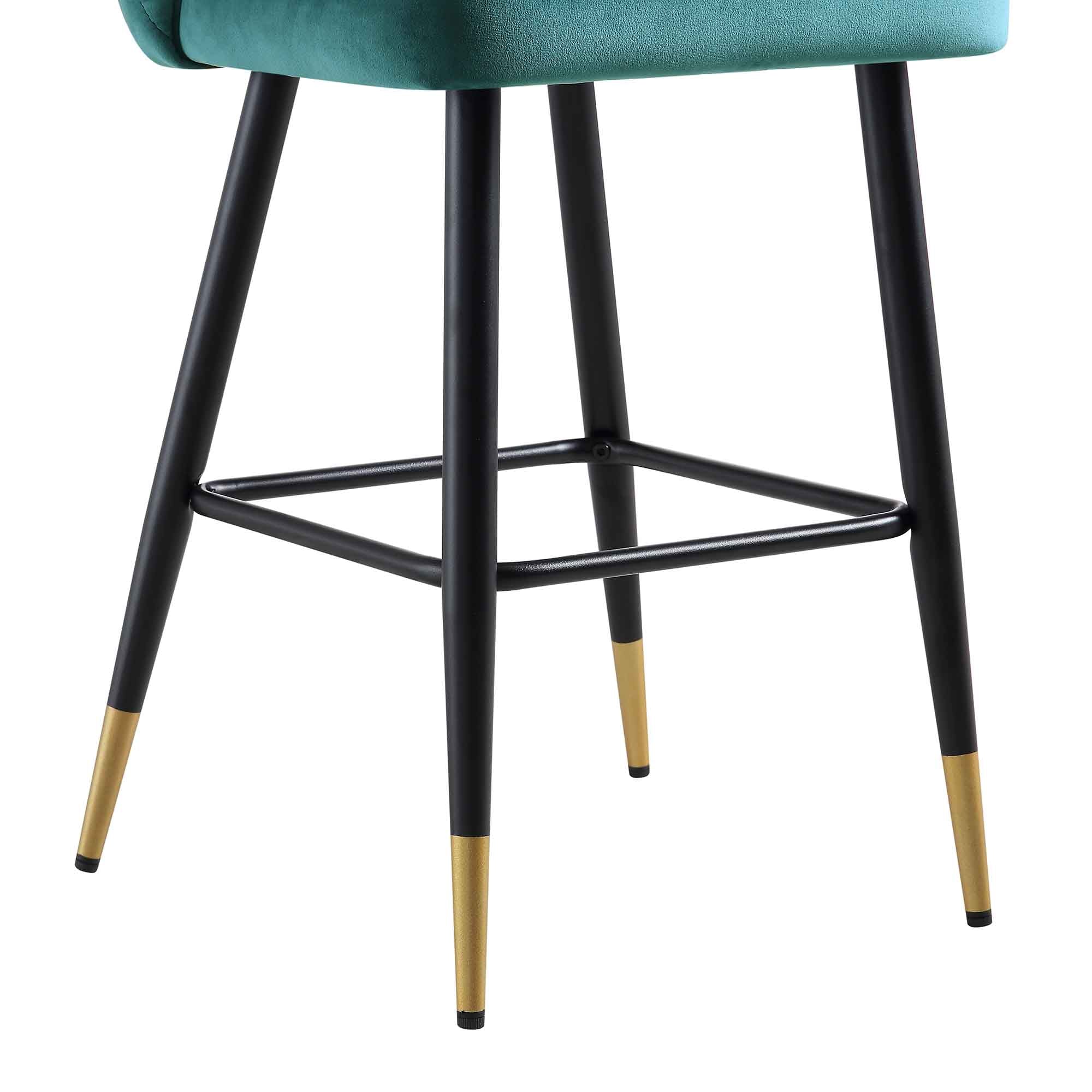 Langham Set of 2 Teal Velvet Upholstered Carver Counter Stools - Image 14