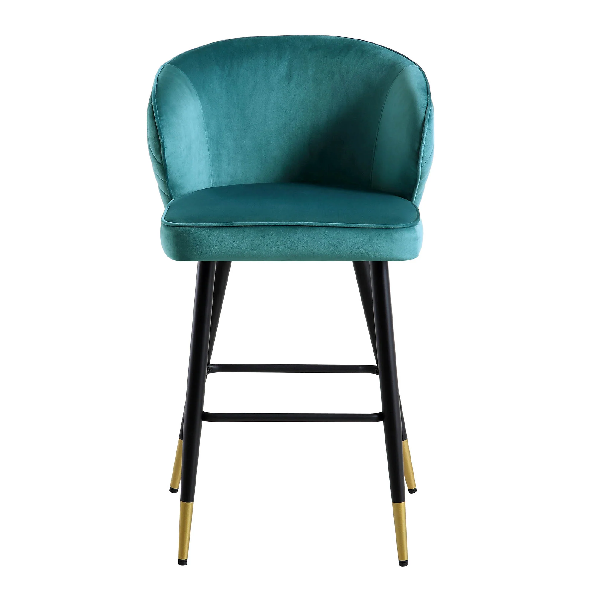 Langham Set of 2 Teal Velvet Upholstered Carver Counter Stools - Image 4