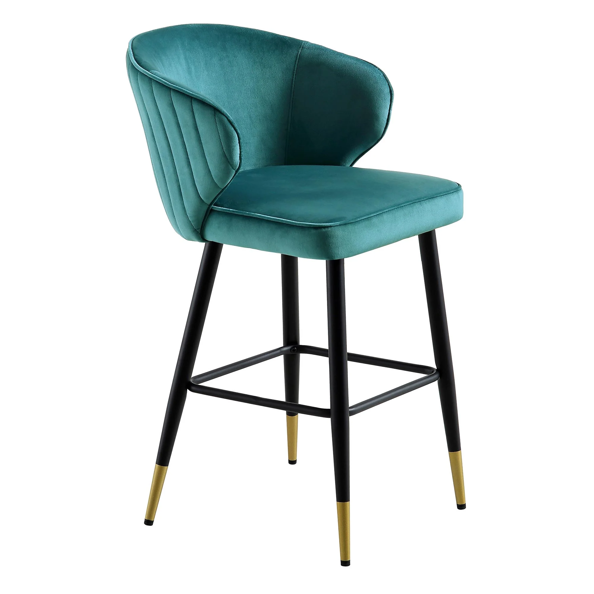 Langham Set of 2 Teal Velvet Upholstered Carver Counter Stools - Image 6
