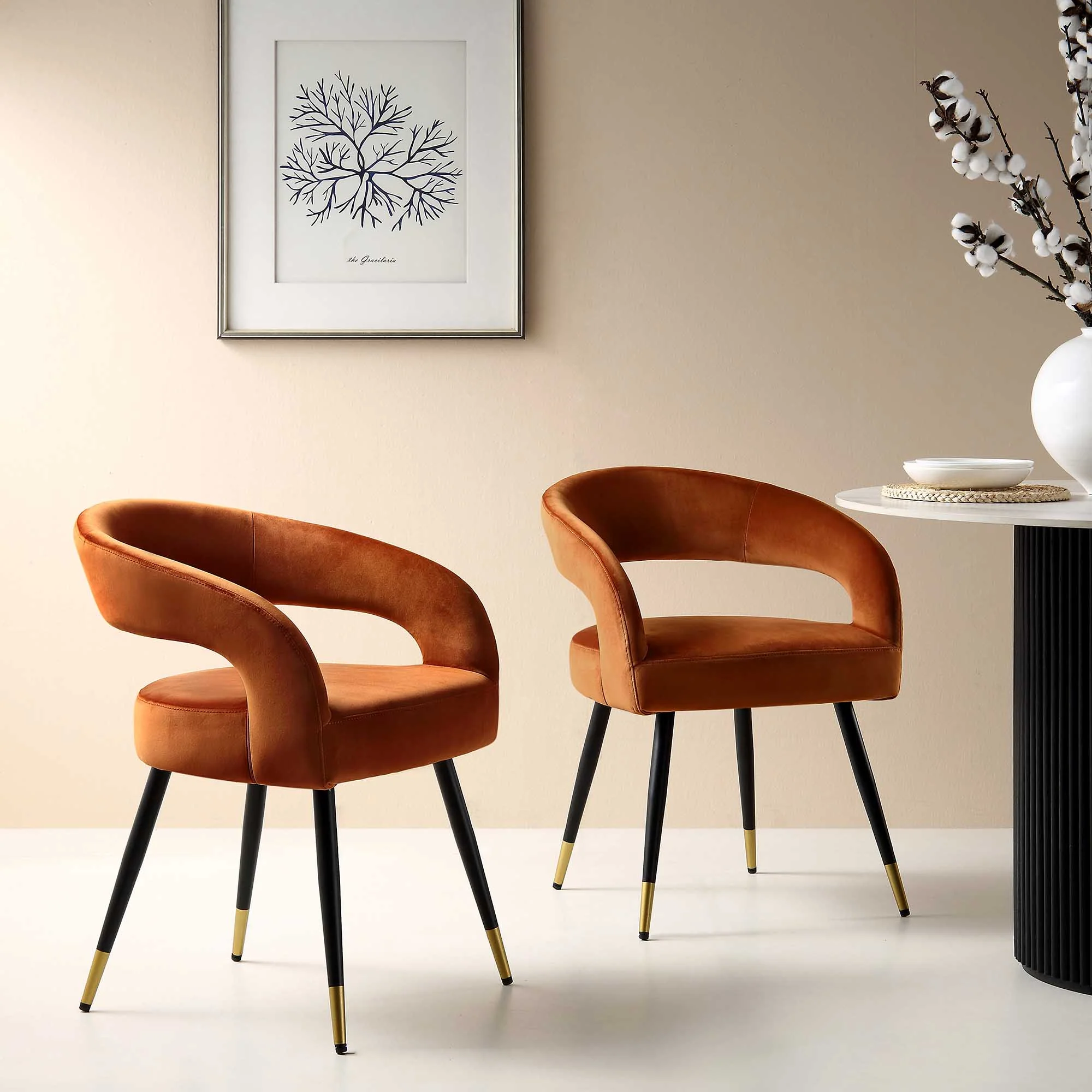 Laurel Wave Rust Velvet Set of 2 Dining Chairs - Image 2