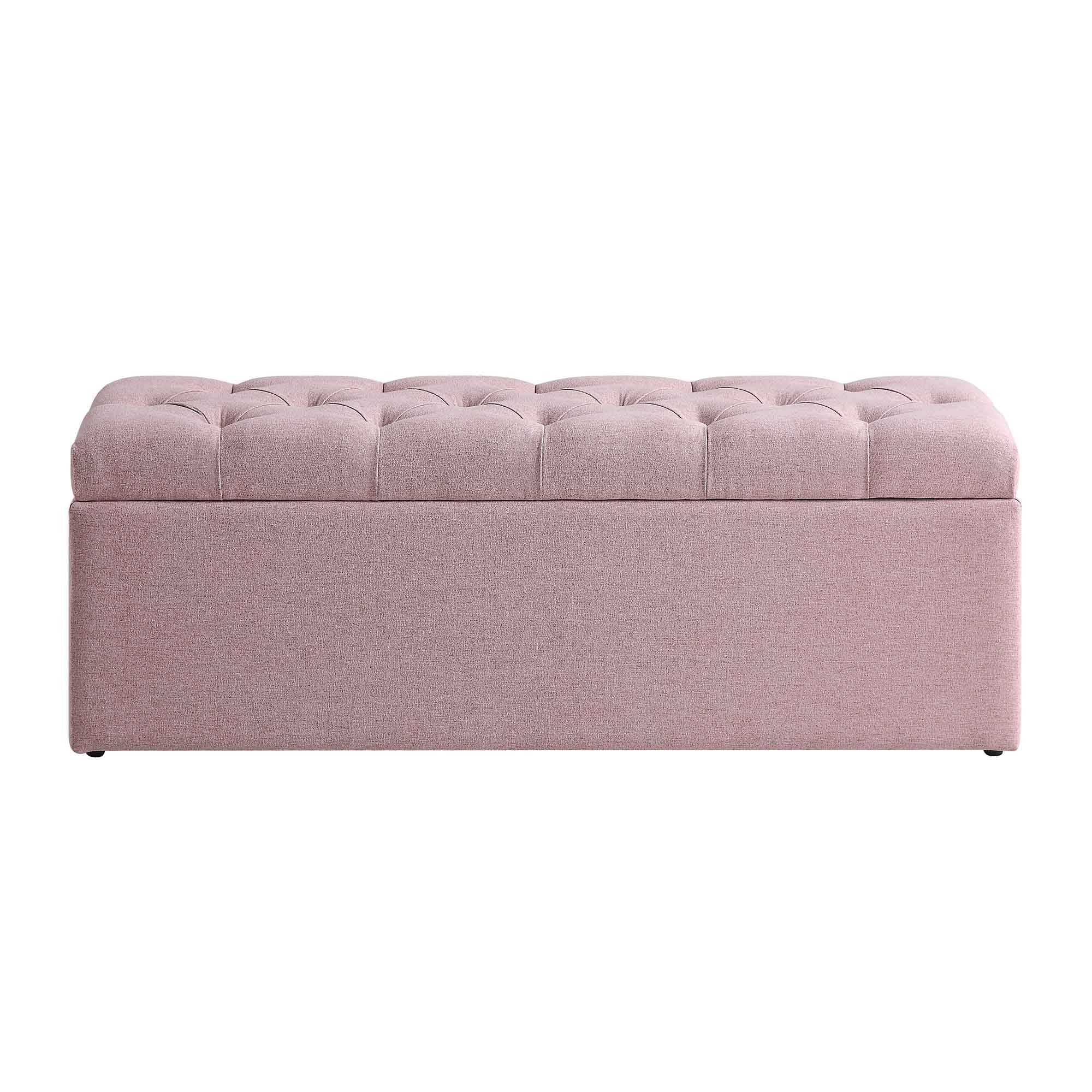 Leamington Deep-Buttoned Ottoman Storage Bench, Rosewater Pink Fabric - Image 4