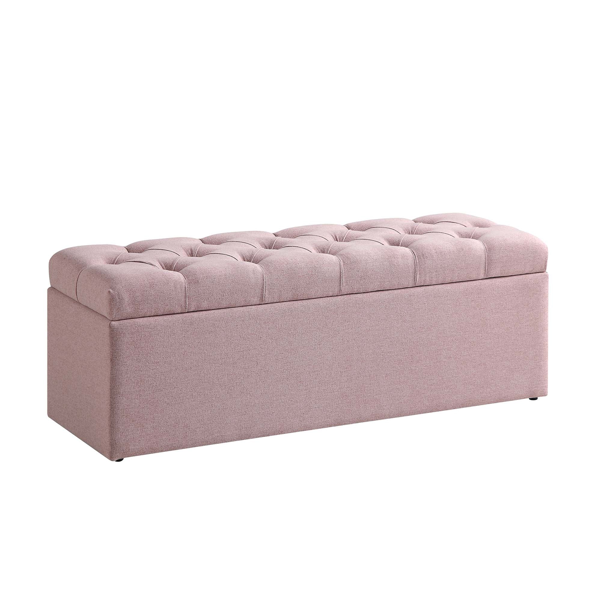 Leamington Deep-Buttoned Ottoman Storage Bench, Rosewater Pink Fabric - Image 5