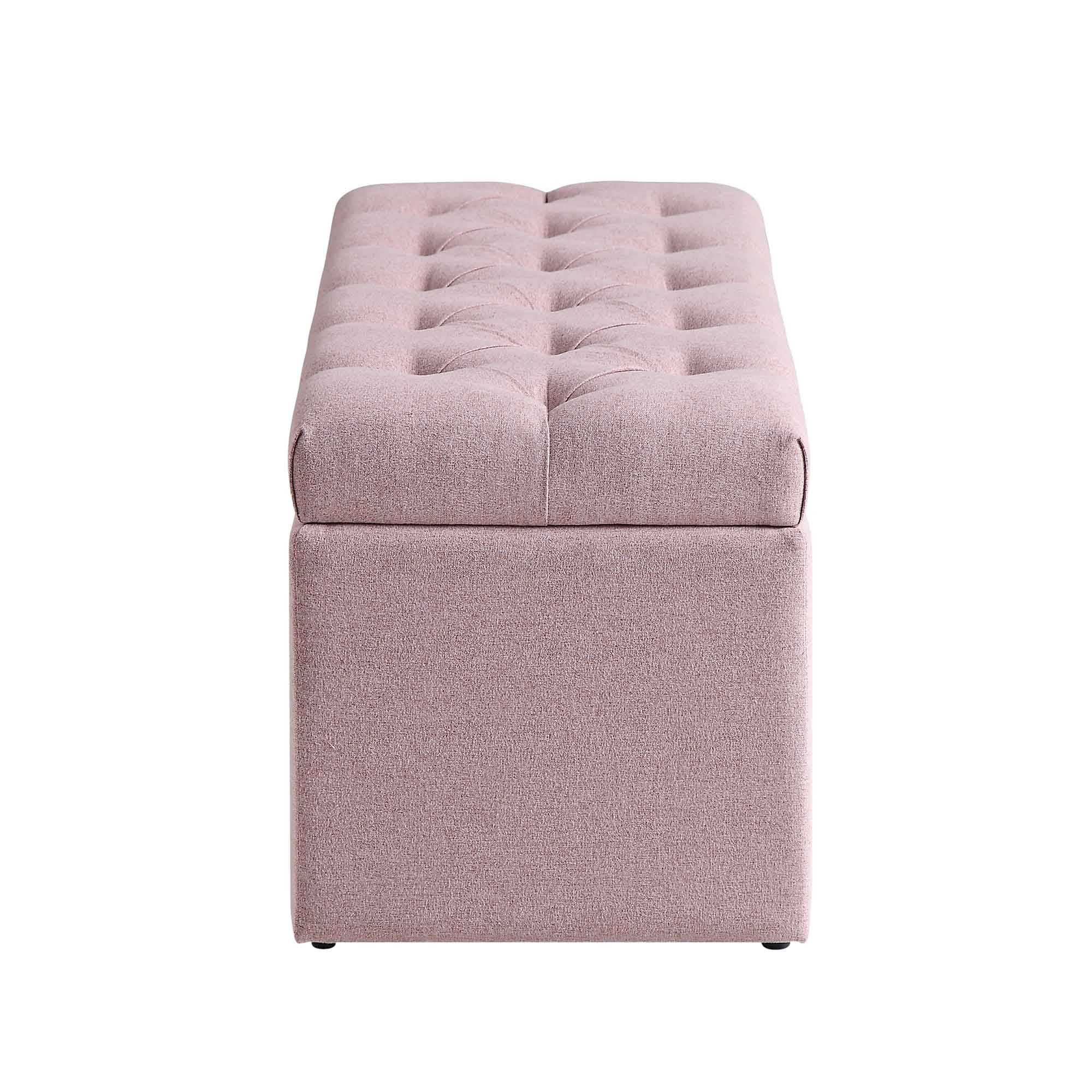 Leamington Deep-Buttoned Ottoman Storage Bench, Rosewater Pink Fabric - Image 9