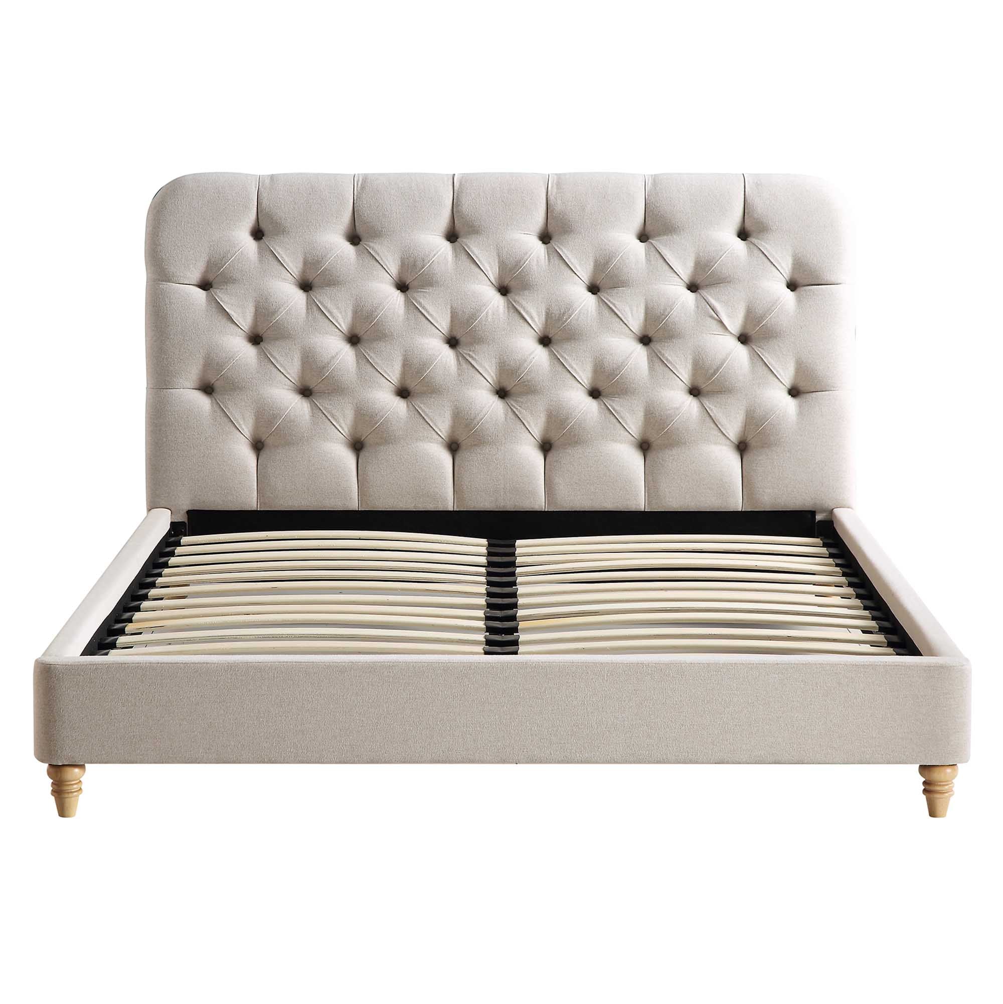 Leamington Deep-Buttoned Upholstered Bed, Oatmeal Fabric - Image 4