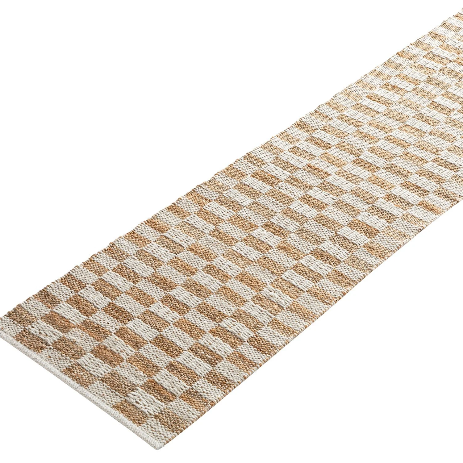 Leonie Check Natural & Ivory White Handwoven Wool & Jute Runner - Image 2