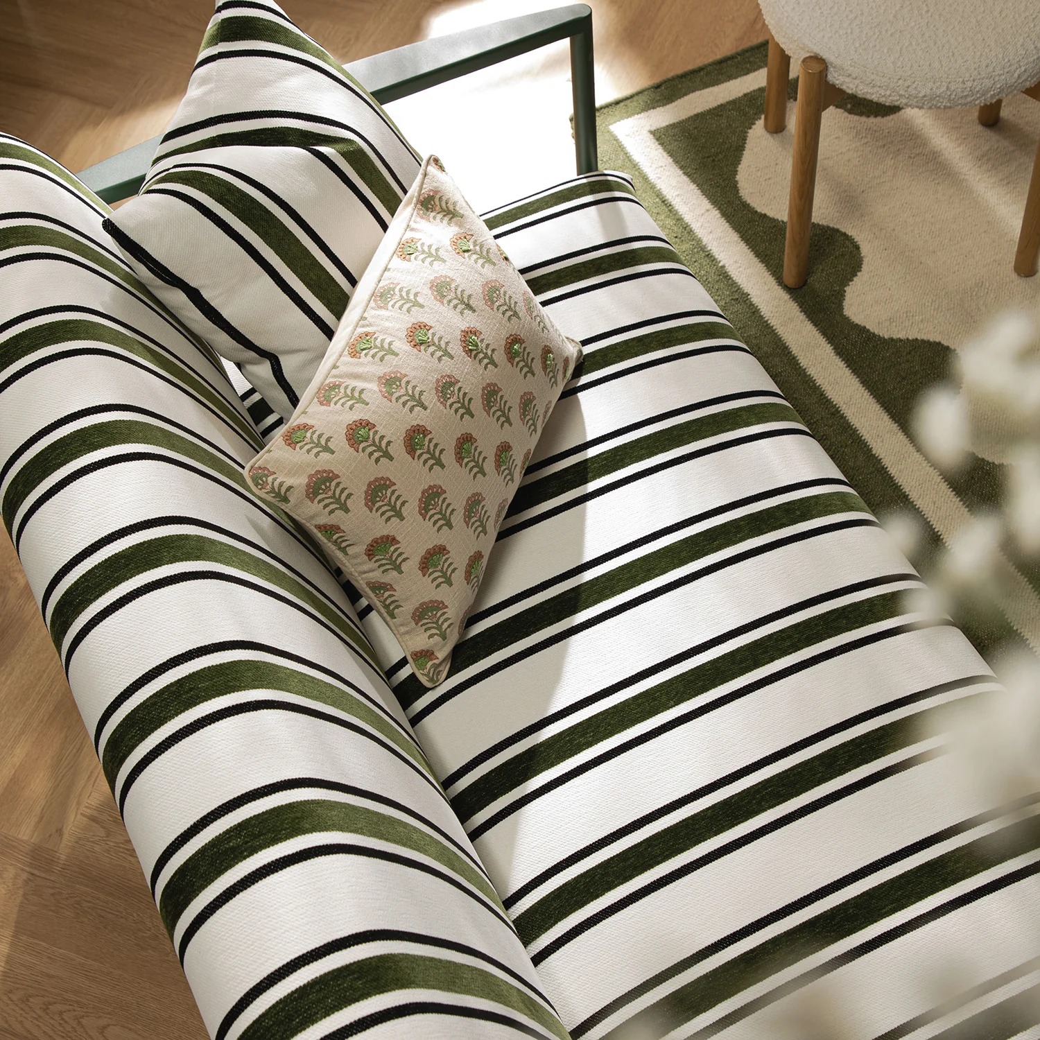 Linea Three Seater Sofa Bed, Forest Green Striped Chenille - Image 8