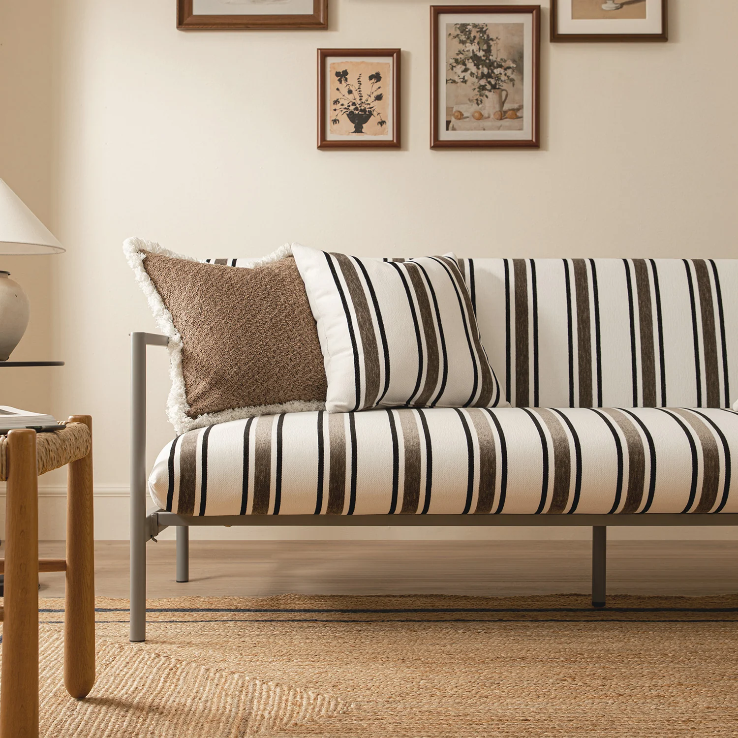 Linea Three Seater Sofa Bed, Taupe Striped Chenille - Image 7