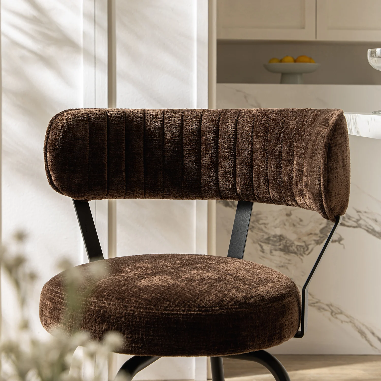 Lotte Set of 2 Swivel Counter Stools, Dark Mocha Chenille - Image 5