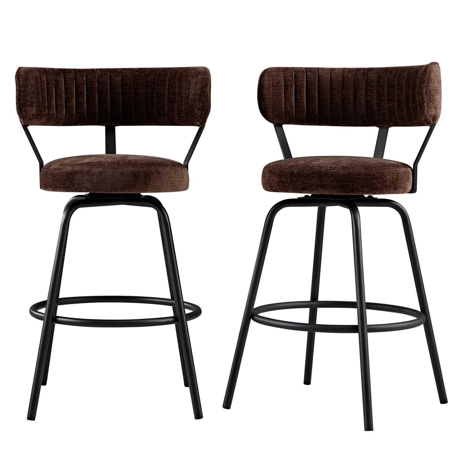 Lotte Set of 2 Swivel Counter Stools, Dark Mocha Chenille - Image 8