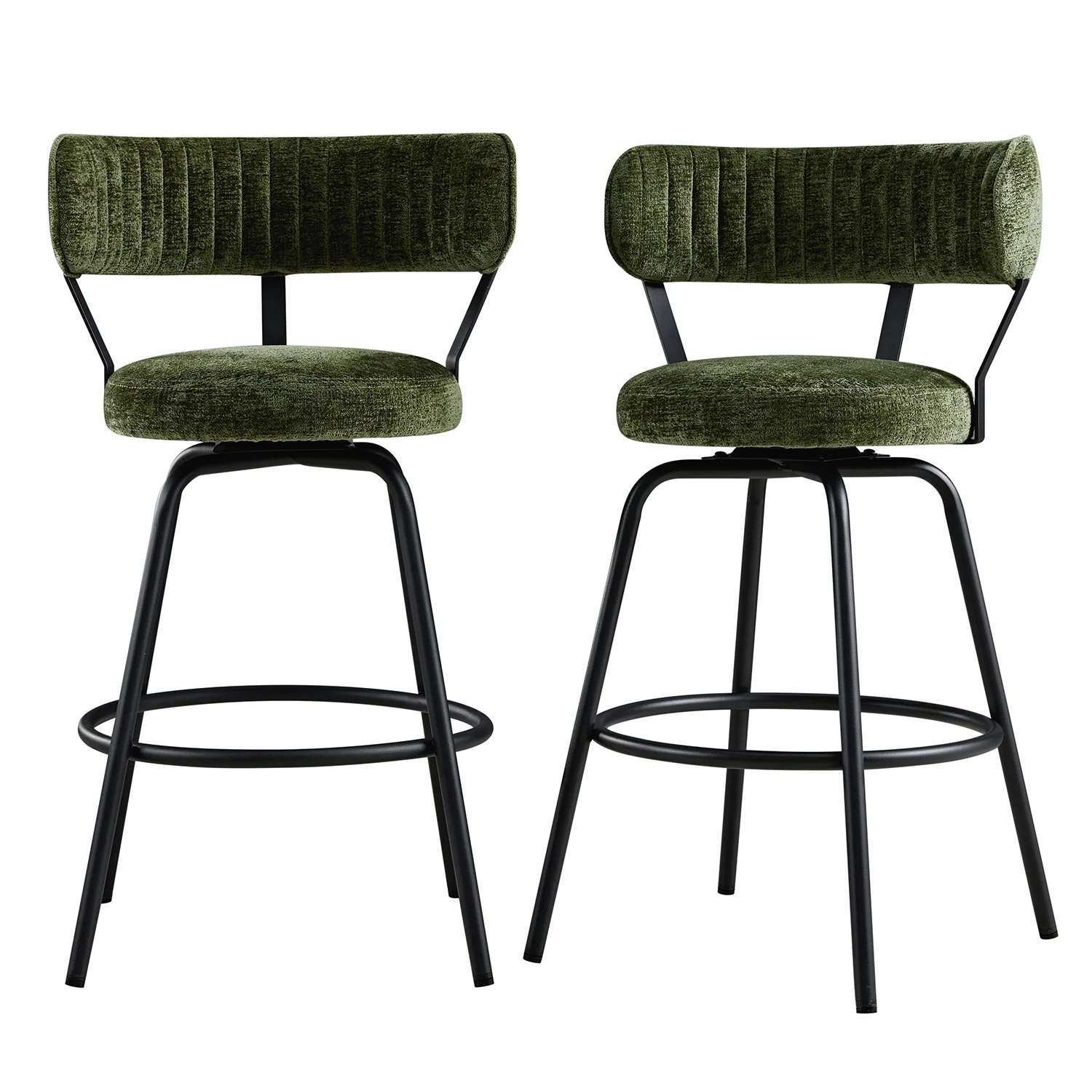 Lotte Set of 2 Swivel Counter Stools, Moss Green Chenille - Image 8