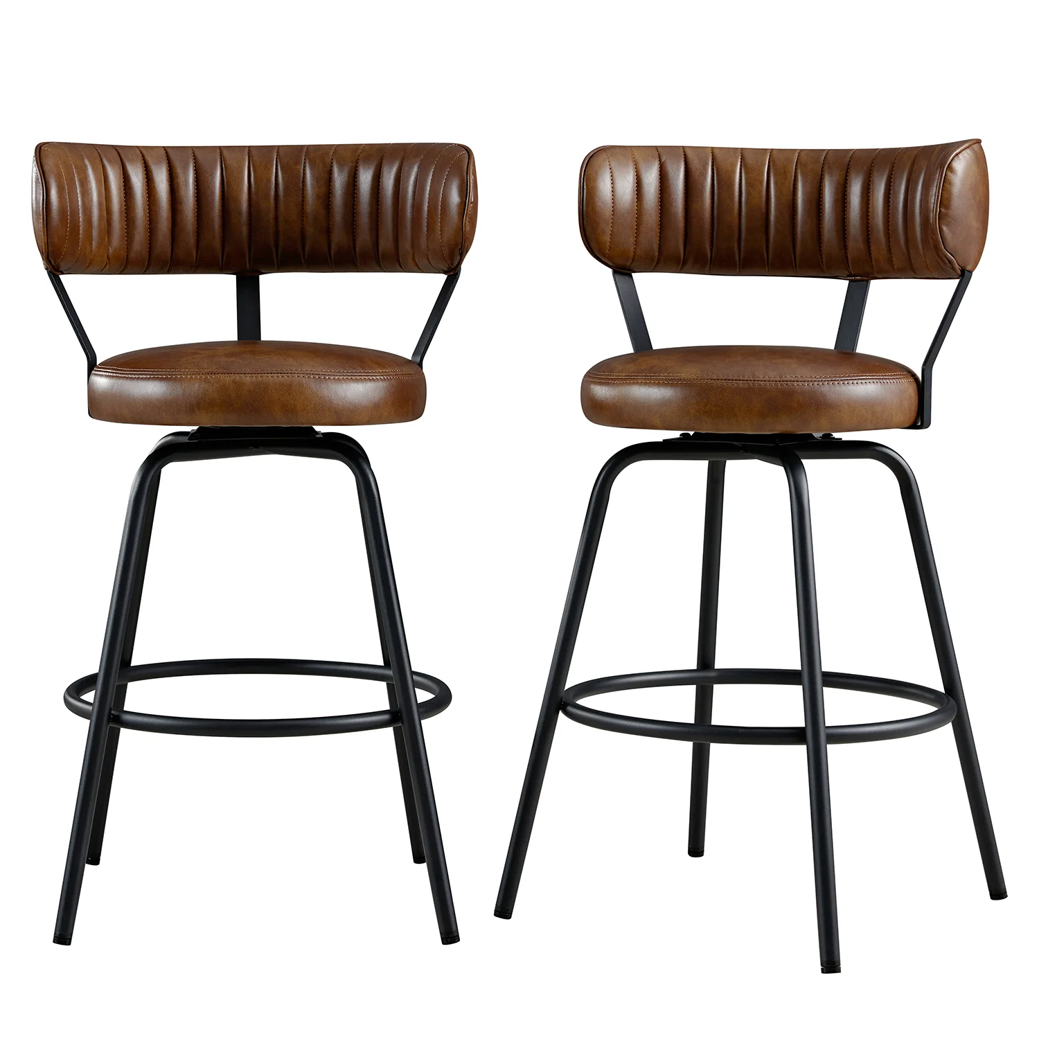 Lotte Set of 2 Swivel Counter Stools, Tan Faux Leather