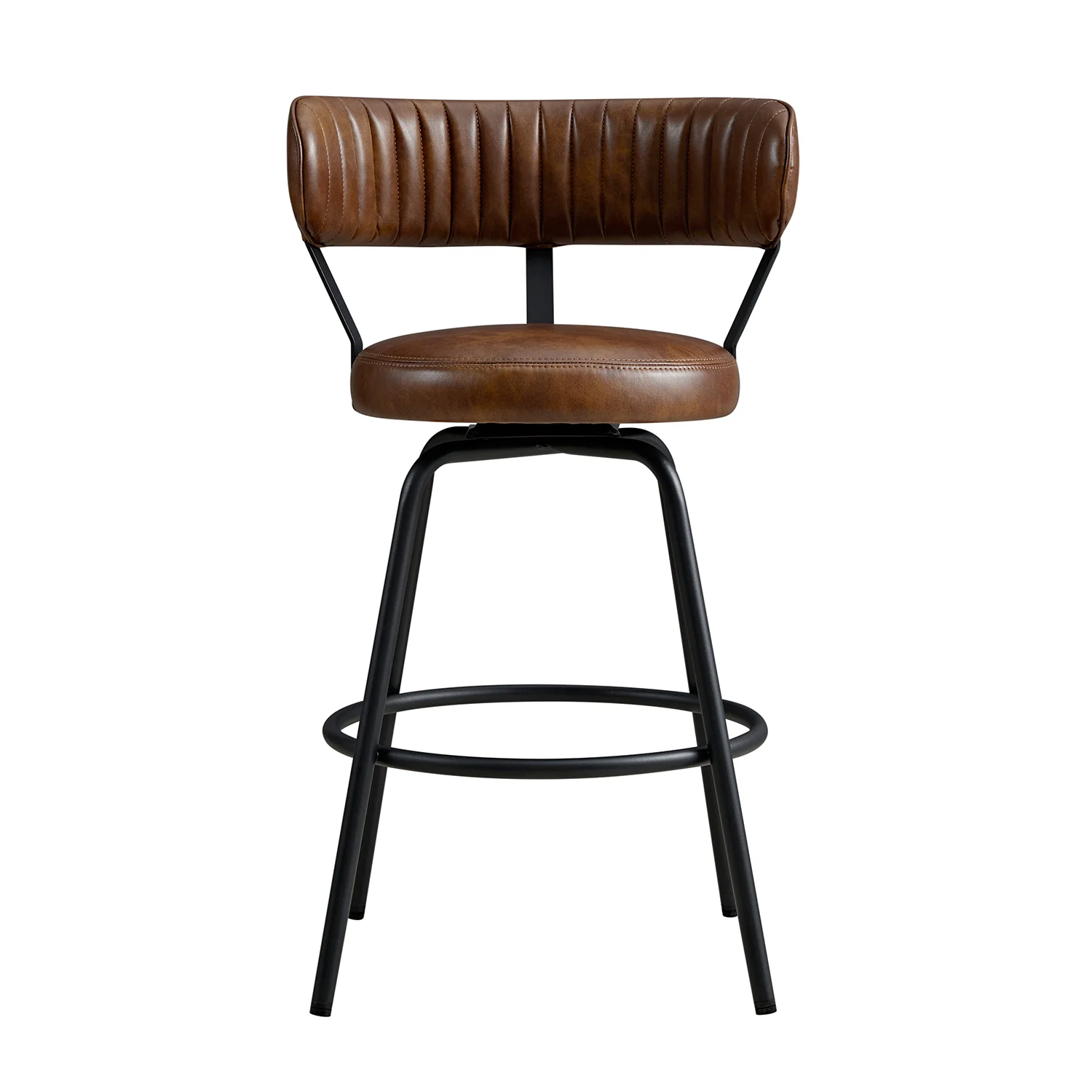 Lotte Set of 2 Swivel Counter Stools, Tan Faux Leather - Image 4