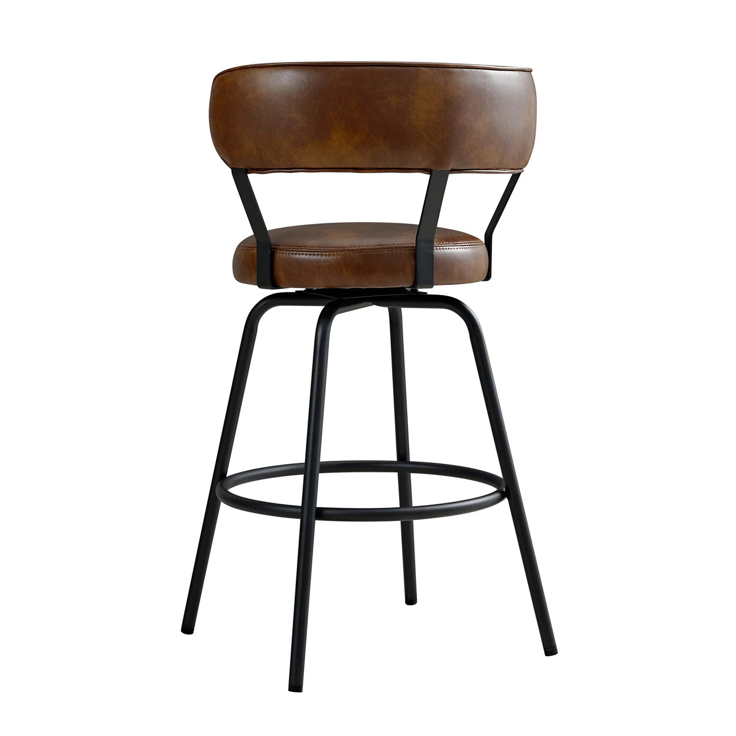 Lotte Set of 2 Swivel Counter Stools, Tan Faux Leather - Image 5