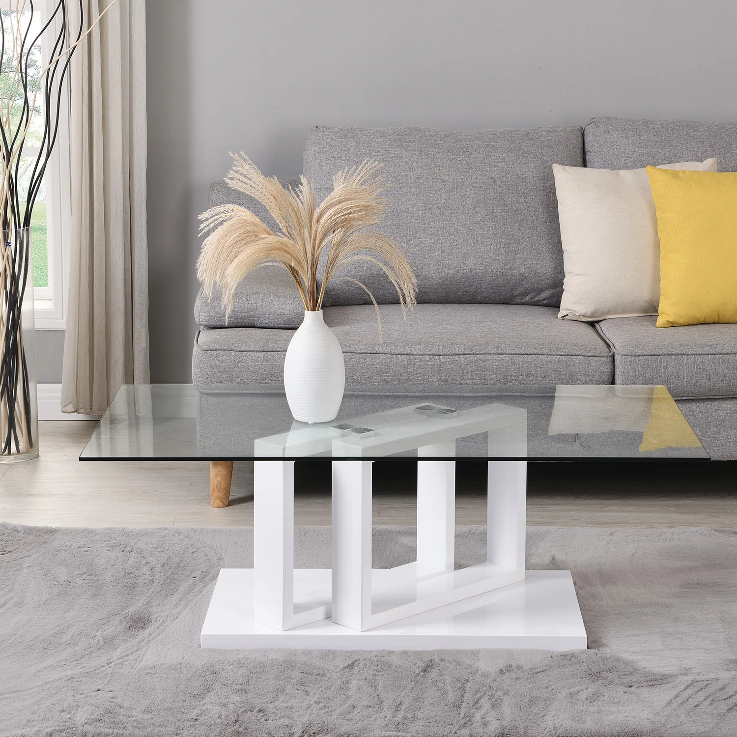 Lucent White High Gloss and Glass Top Coffee Table - Image 2