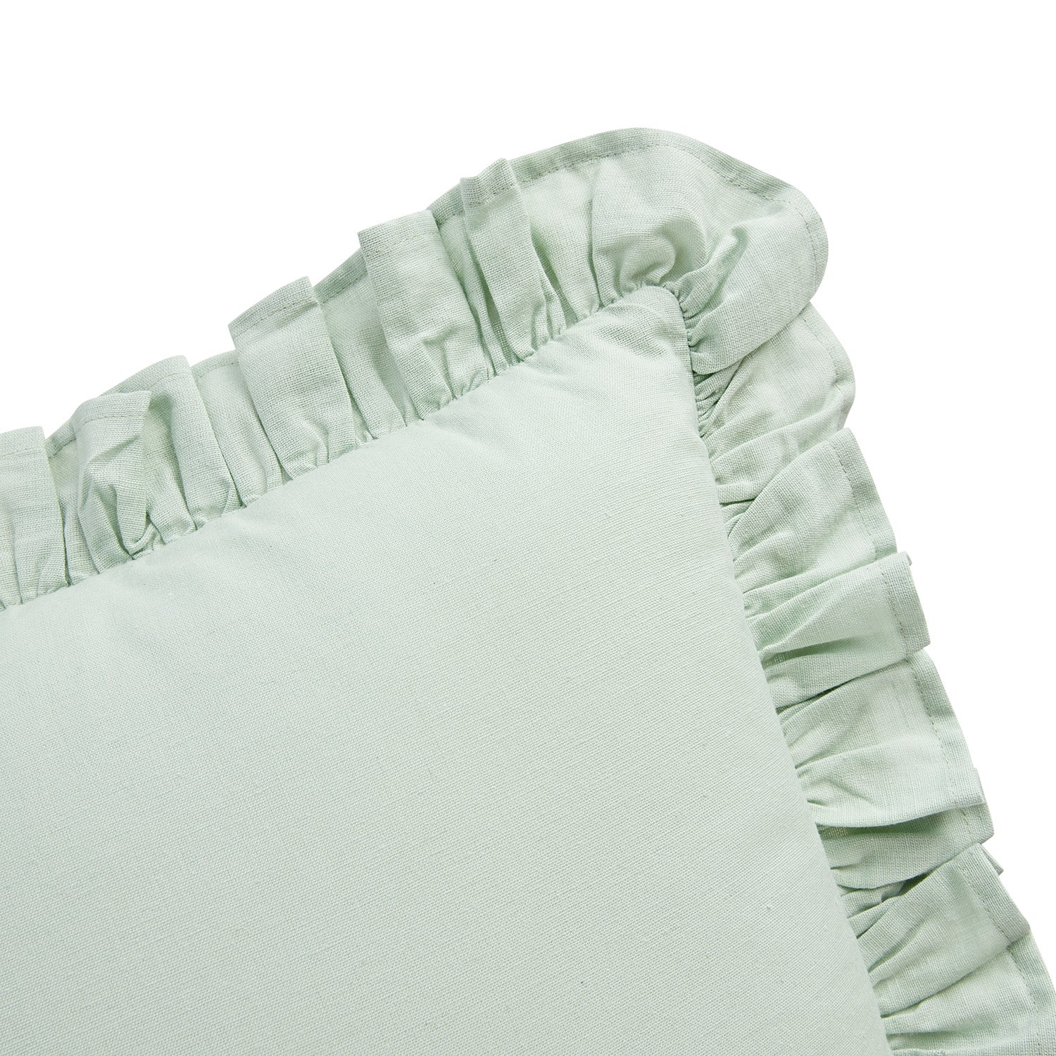 Lucinda Seafoam Green Ruffle Linen Blend Cushion - Image 3
