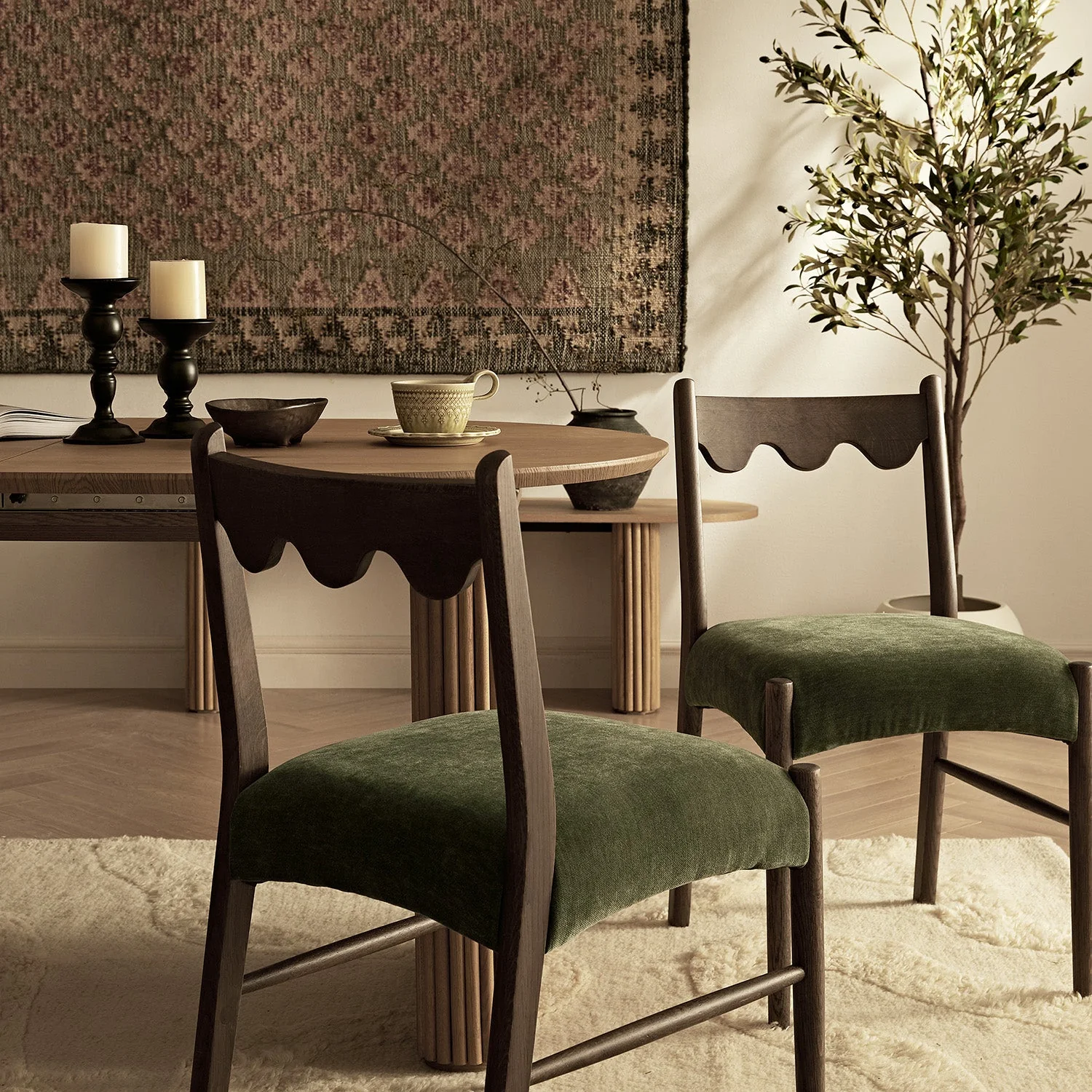 Ludlow Set of 2 Dining Chairs, Forest Green Chenille | Dark Walnut - Image 3