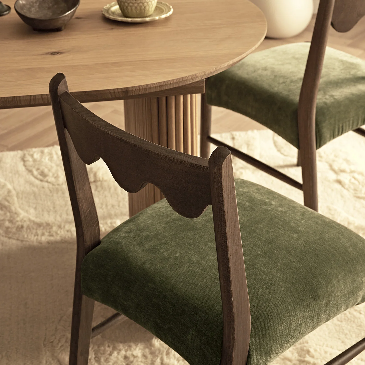 Ludlow Set of 2 Dining Chairs, Forest Green Chenille | Dark Walnut - Image 5