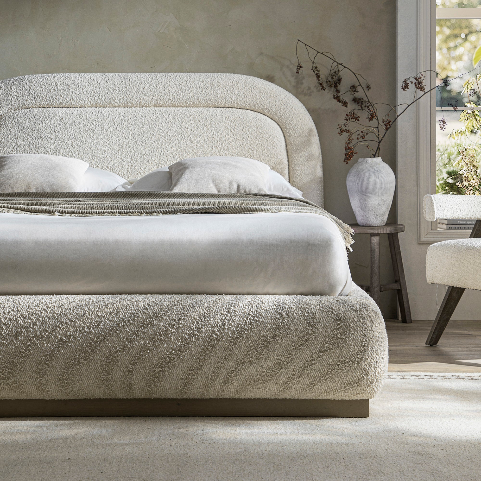 Luella Upholstered Wooden Plinth Base Storage Bed, Ecru Boucle - Image 4