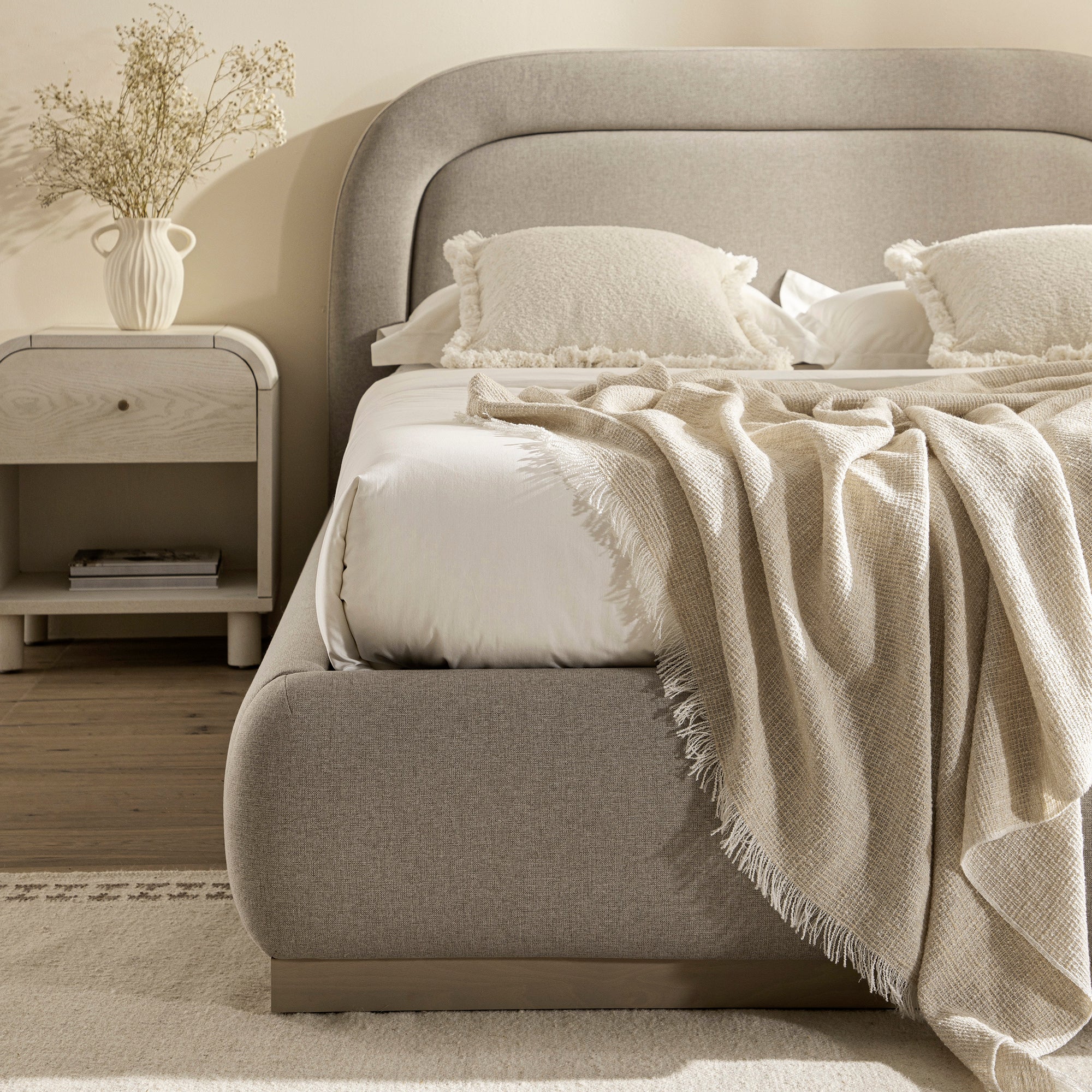 Luella Upholstered Wooden Plinth Base Storage Bed, Sand Fabric - Image 5