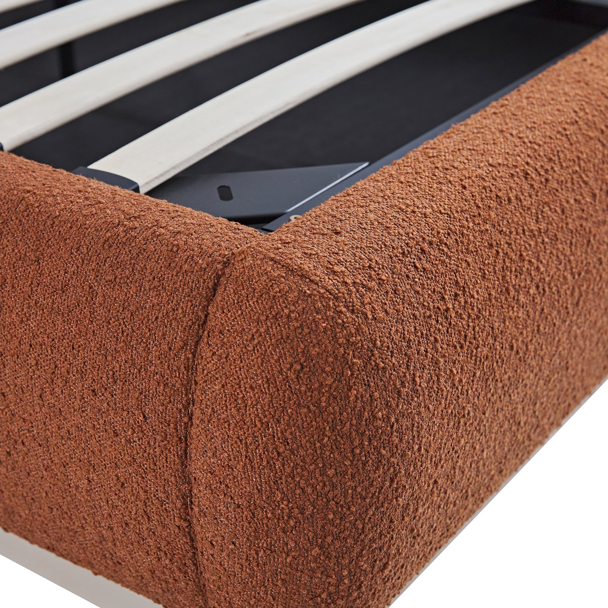 Luella Upholstered Wooden Plinth Base Storage Bed, Rust Boucle - Image 19