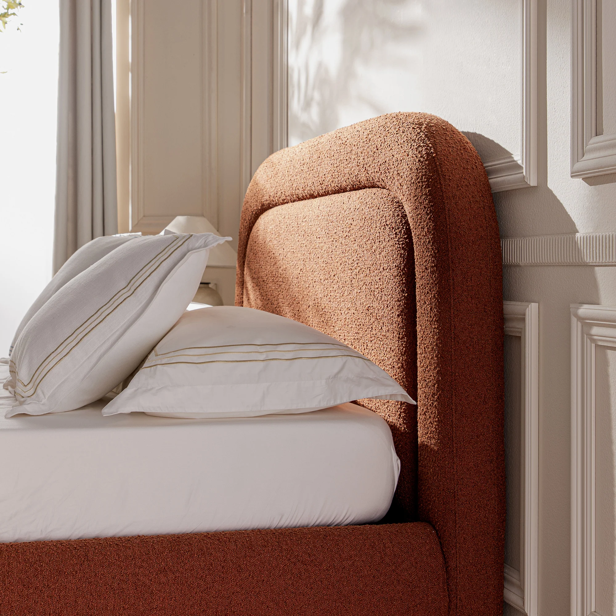Luella Upholstered Wooden Plinth Base Storage Bed, Rust Boucle - Image 5