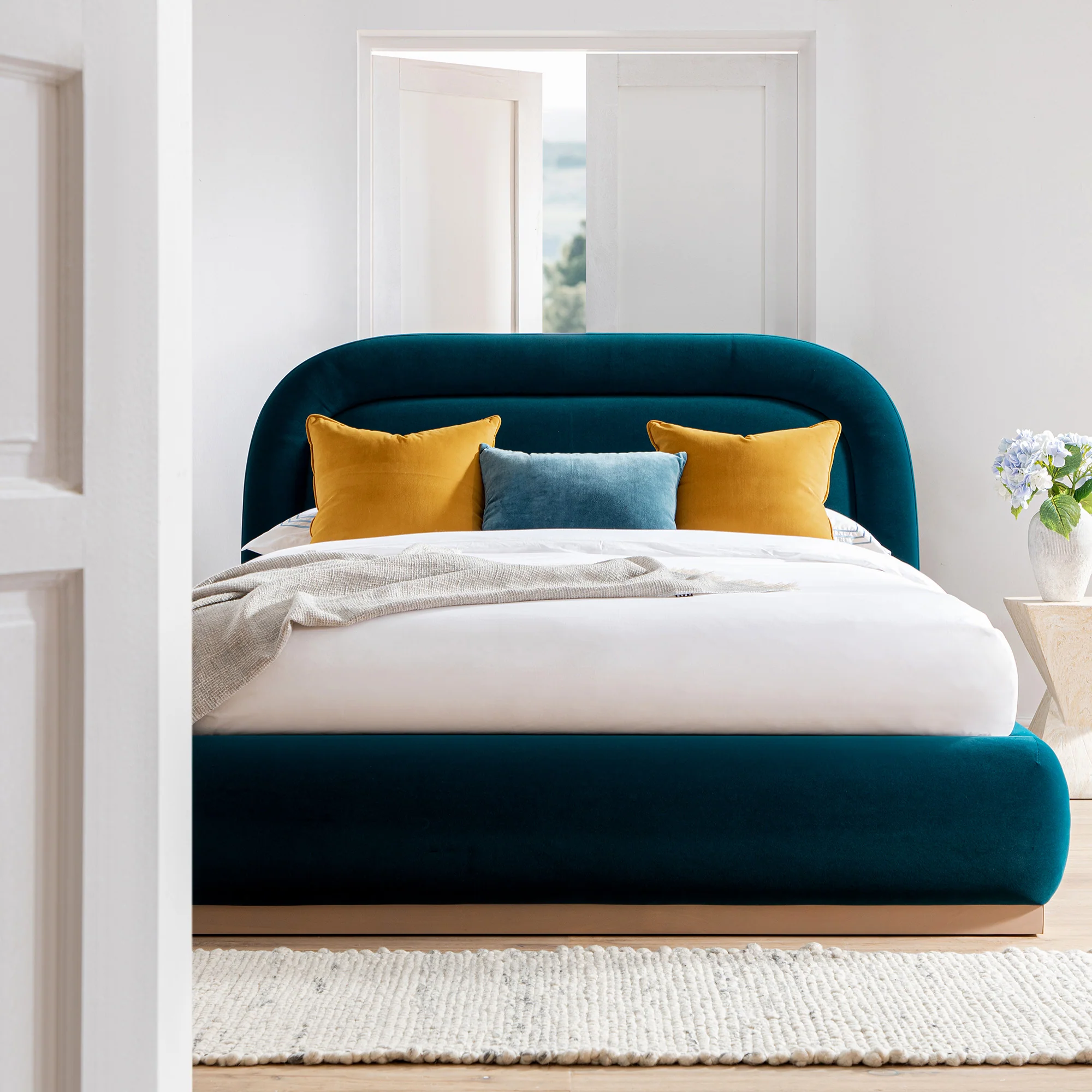 Luella Upholstered Wooden Plinth Base Storage Bed, Teal Velvet - Image 2