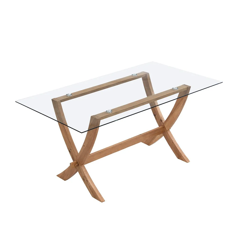 Lugano 160cm Rectangular Glass Top Solid Oak Legs Dining Table - Image 3