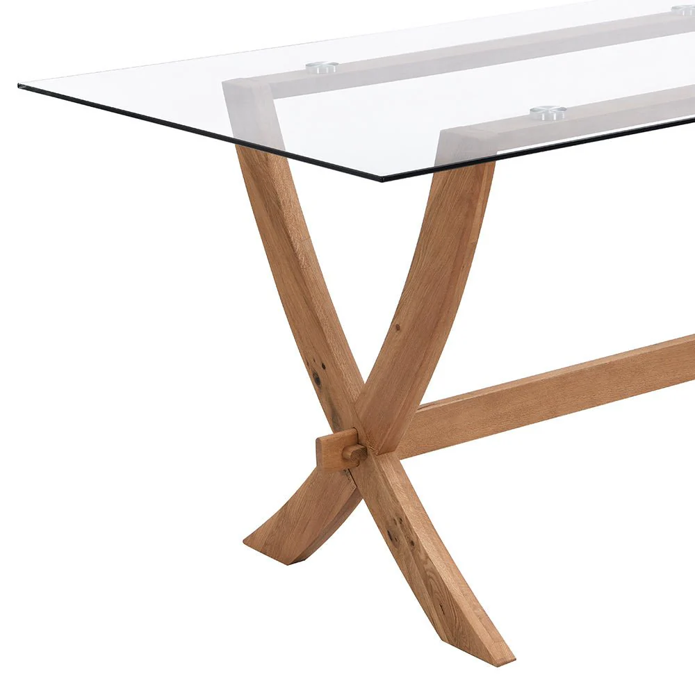 Lugano 160cm Rectangular Glass Top Solid Oak Legs Dining Table - Image 7