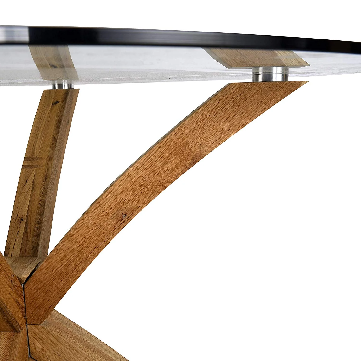 Lugano 110cm Round Glass Top Solid Oak Legs Dining Table - Image 7