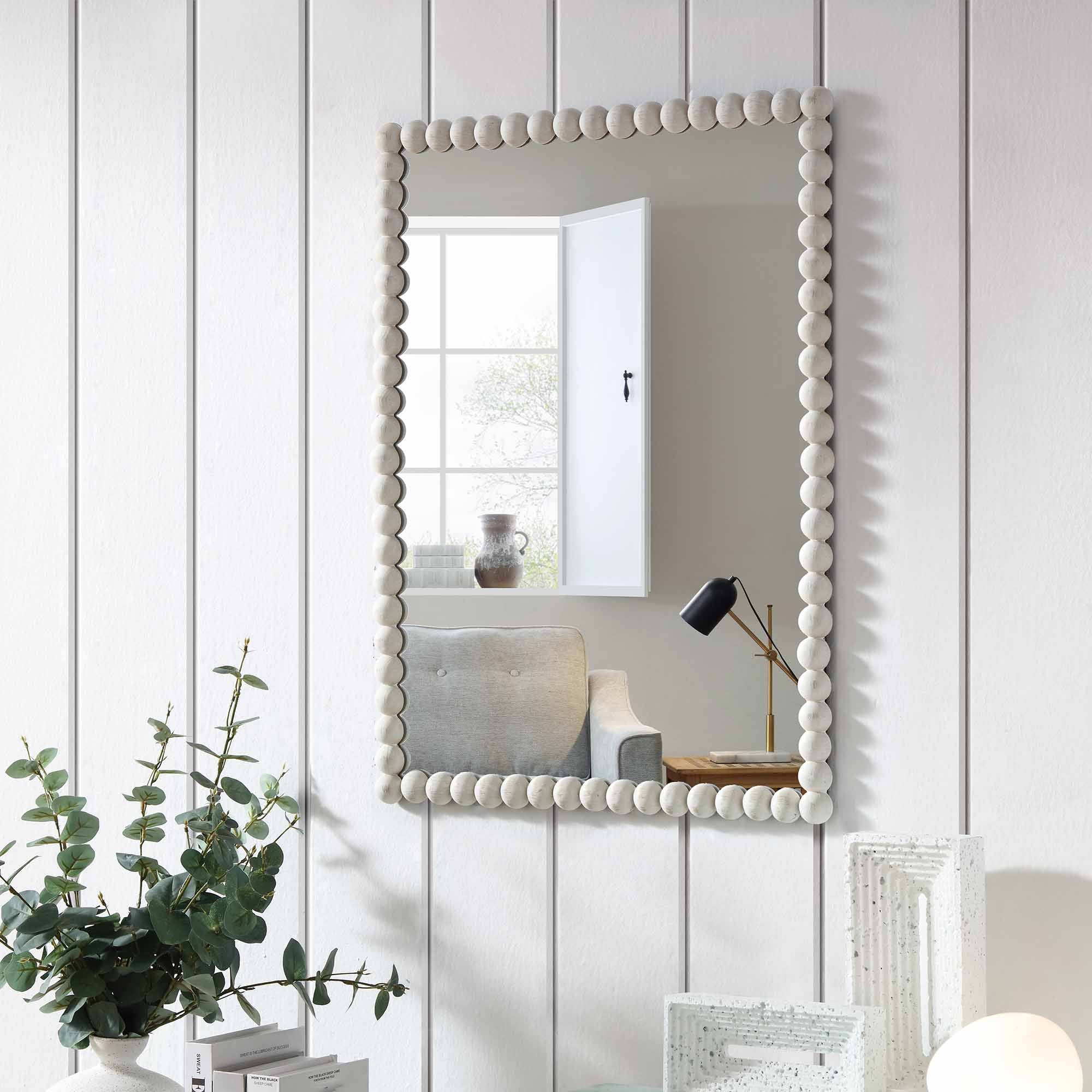Luna Rectangular Bobbin Wall Mirror 80 x 60 cm, Washed White - Image 2