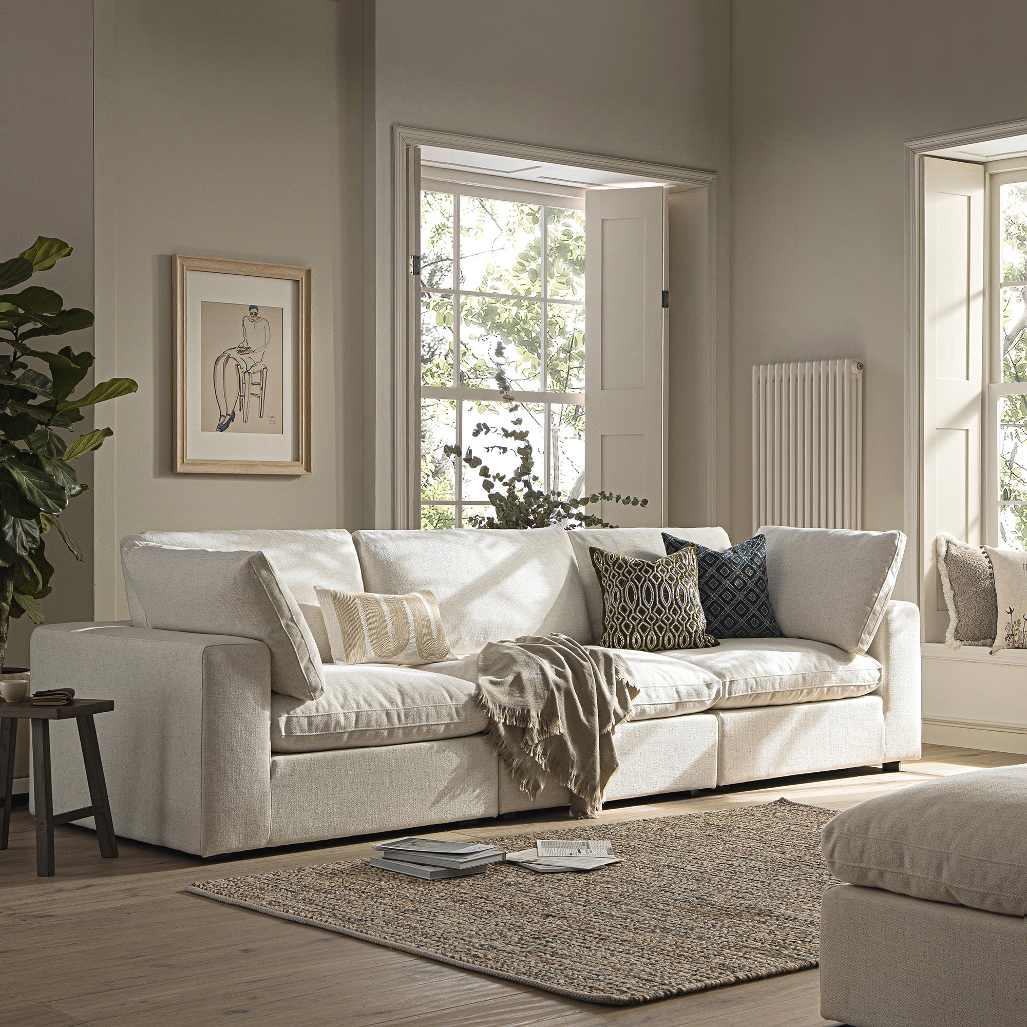 Lutyens Beige Linen Blend Modular Sofa, 3-Piece - Image 2