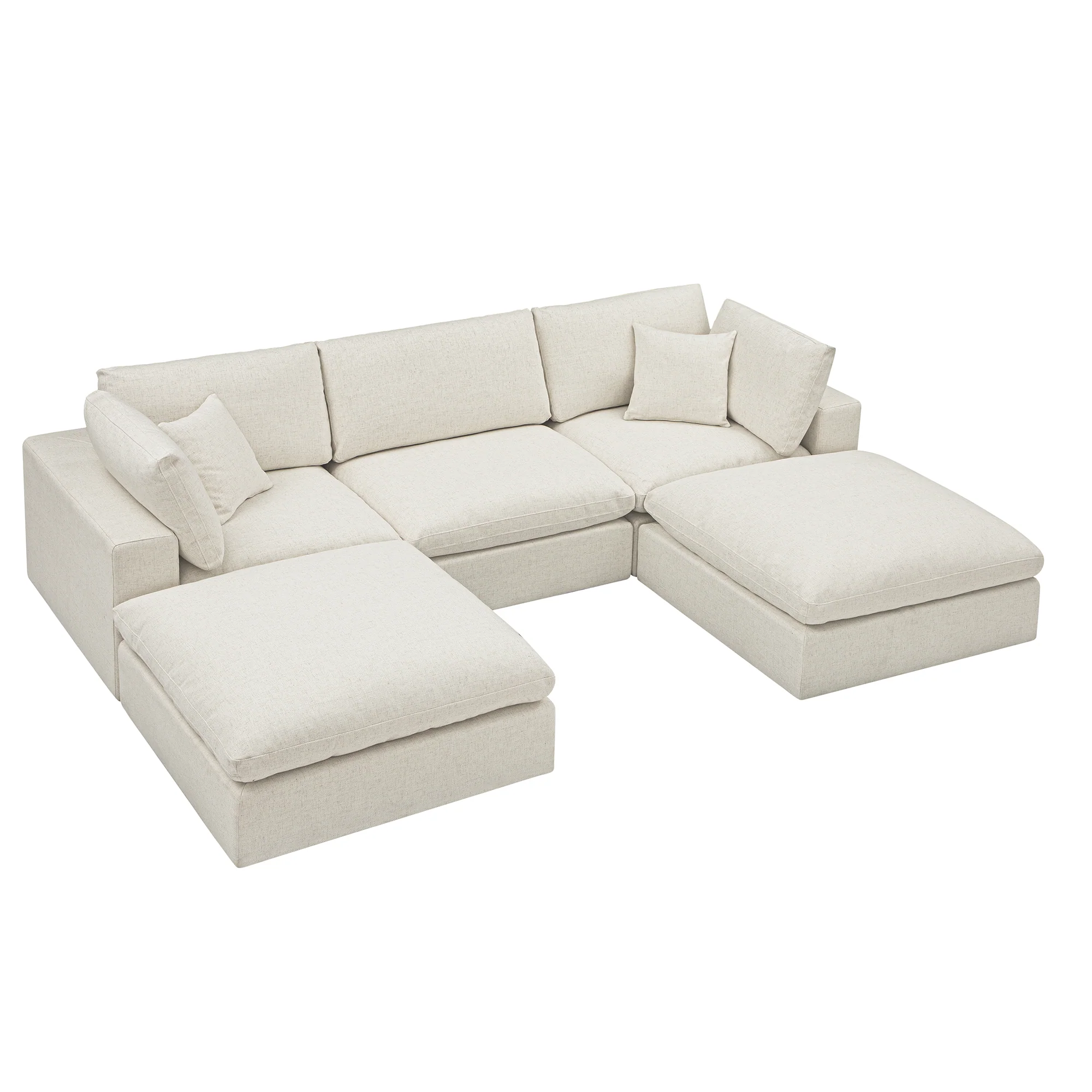 Lutyens Beige Linen Blend Modular Sofa, 5-Piece U-Shape Set - Image 4