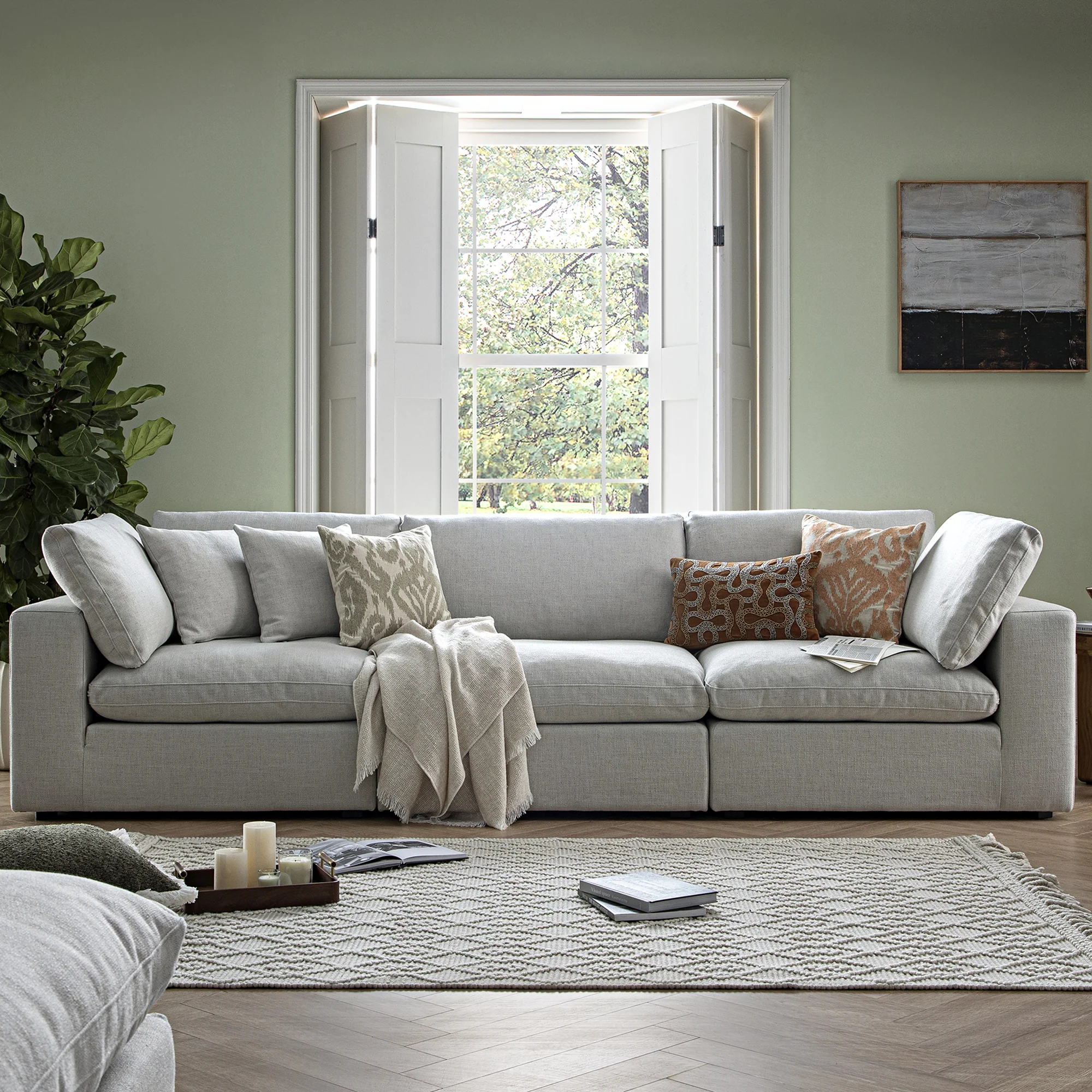 Lutyens Light Grey Linen Blend Modular Sofa, 3-Piece - Image 2