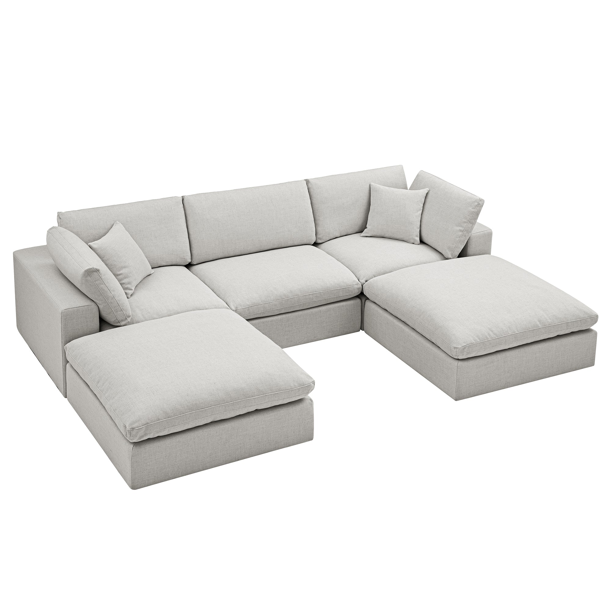 Lutyens Light Grey Linen Blend Modular Sofa, 5-Piece U-Shape Set - Image 4
