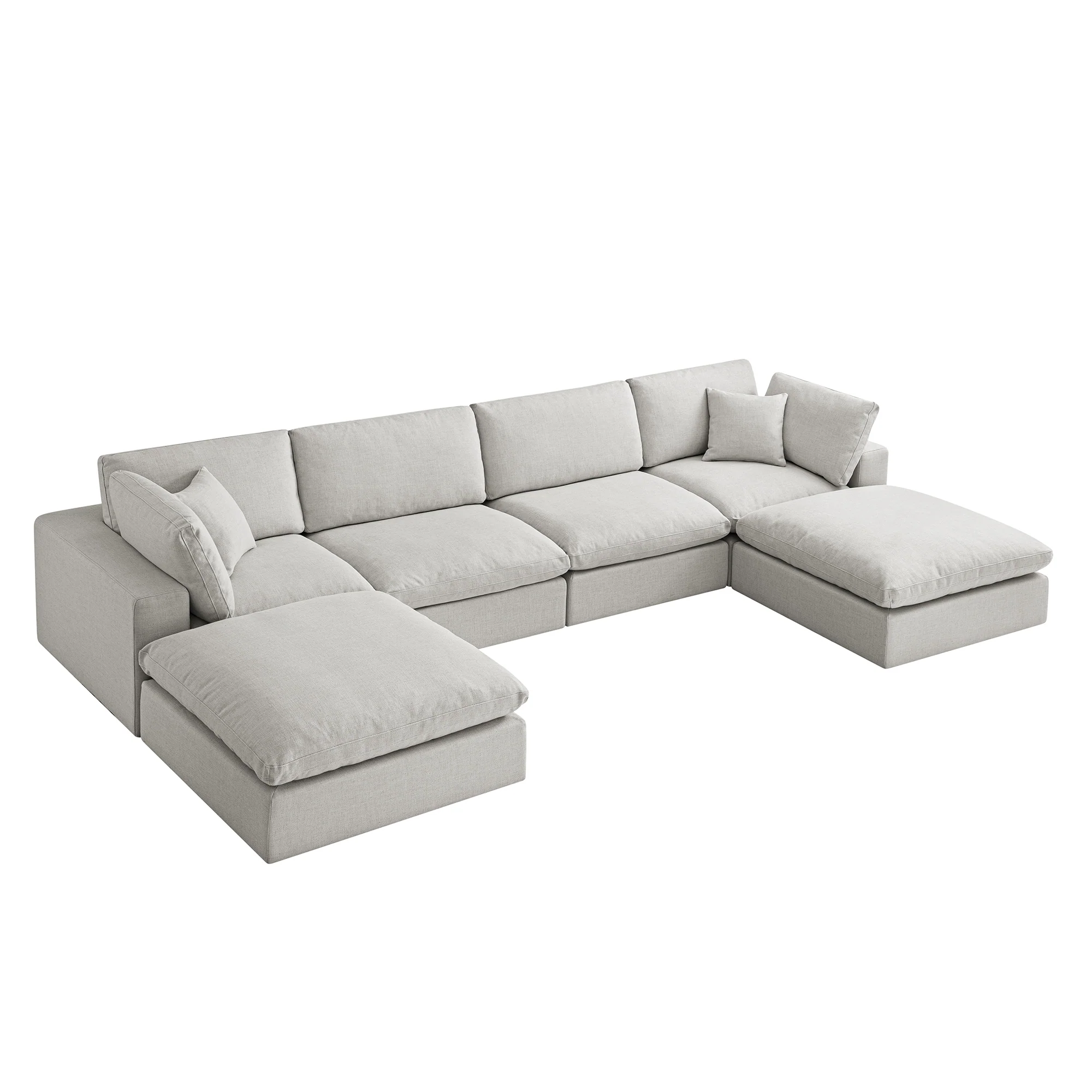 Lutyens Light Grey Linen Blend Modular Sofa, 6-Piece U-Shape Set - Image 4