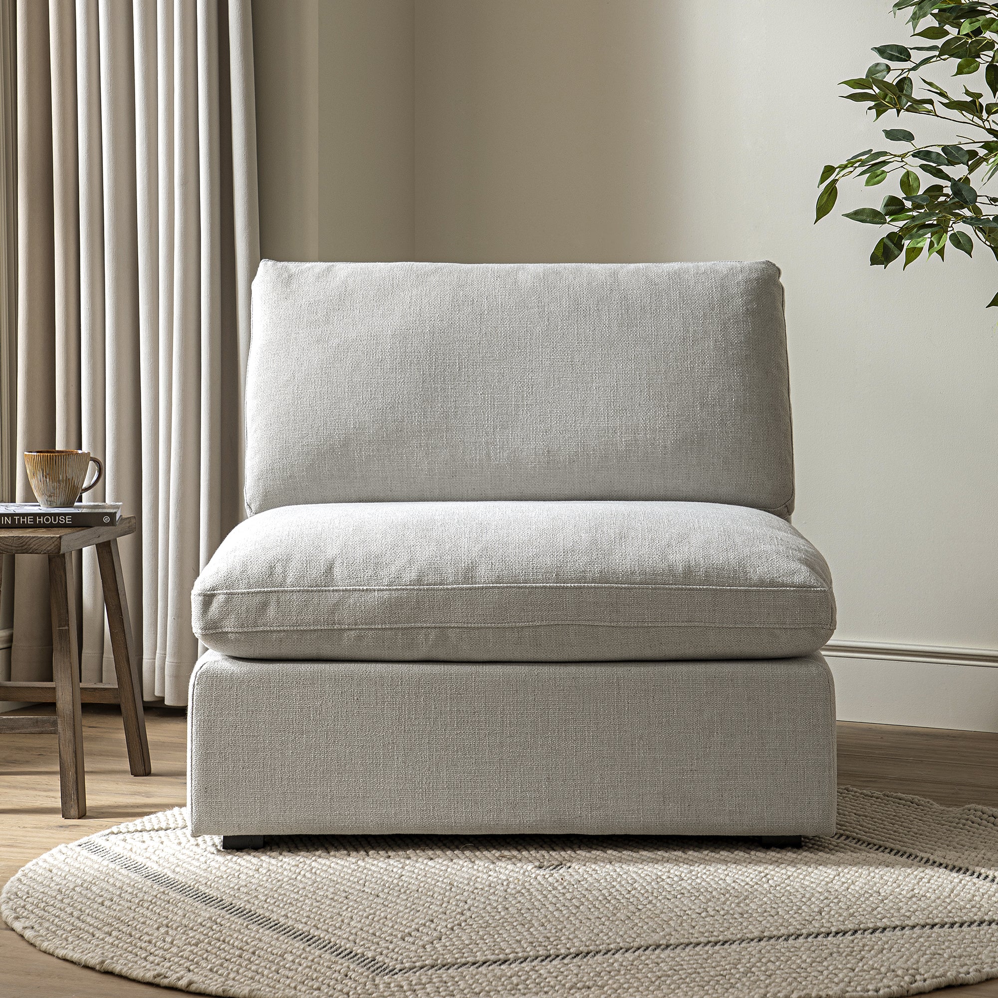 Lutyens Light Grey Linen Blend Modular Sofa, Armless Seat - Image 2