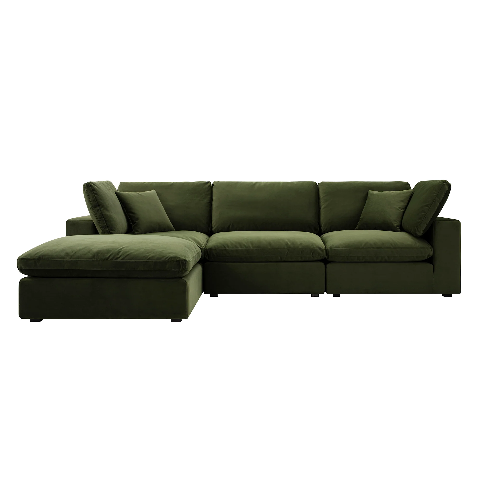 Lutyens Moss Green Velvet Modular Sofa, 3-Piece Chaise - Image 2
