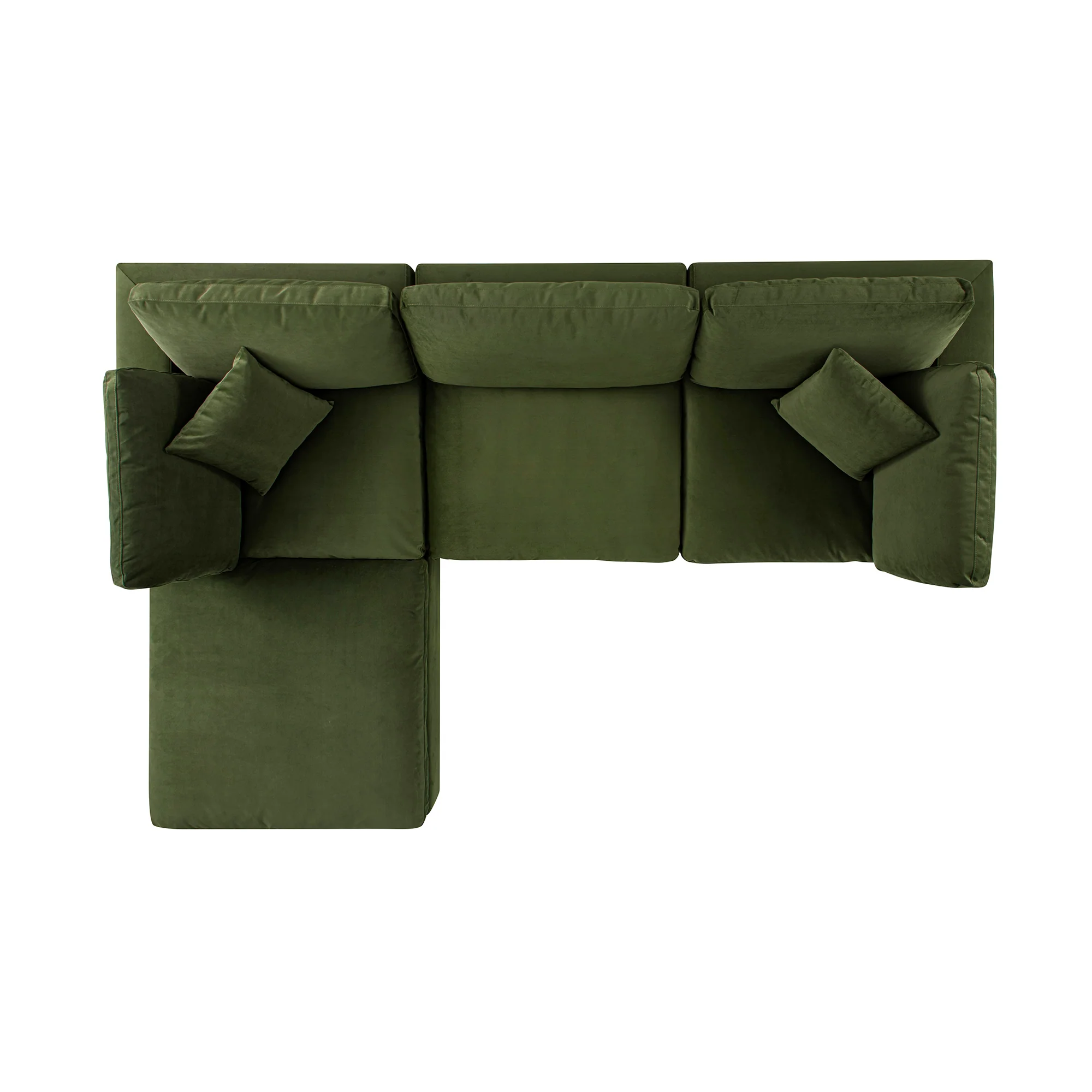Lutyens Moss Green Velvet Modular Sofa, 3-Piece Chaise - Image 5