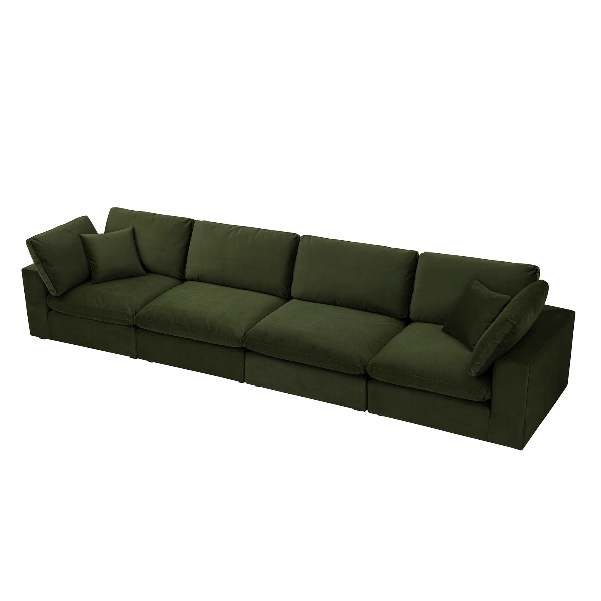 Lutyens Moss Green Velvet Modular Sofa, 4-Piece - Image 4