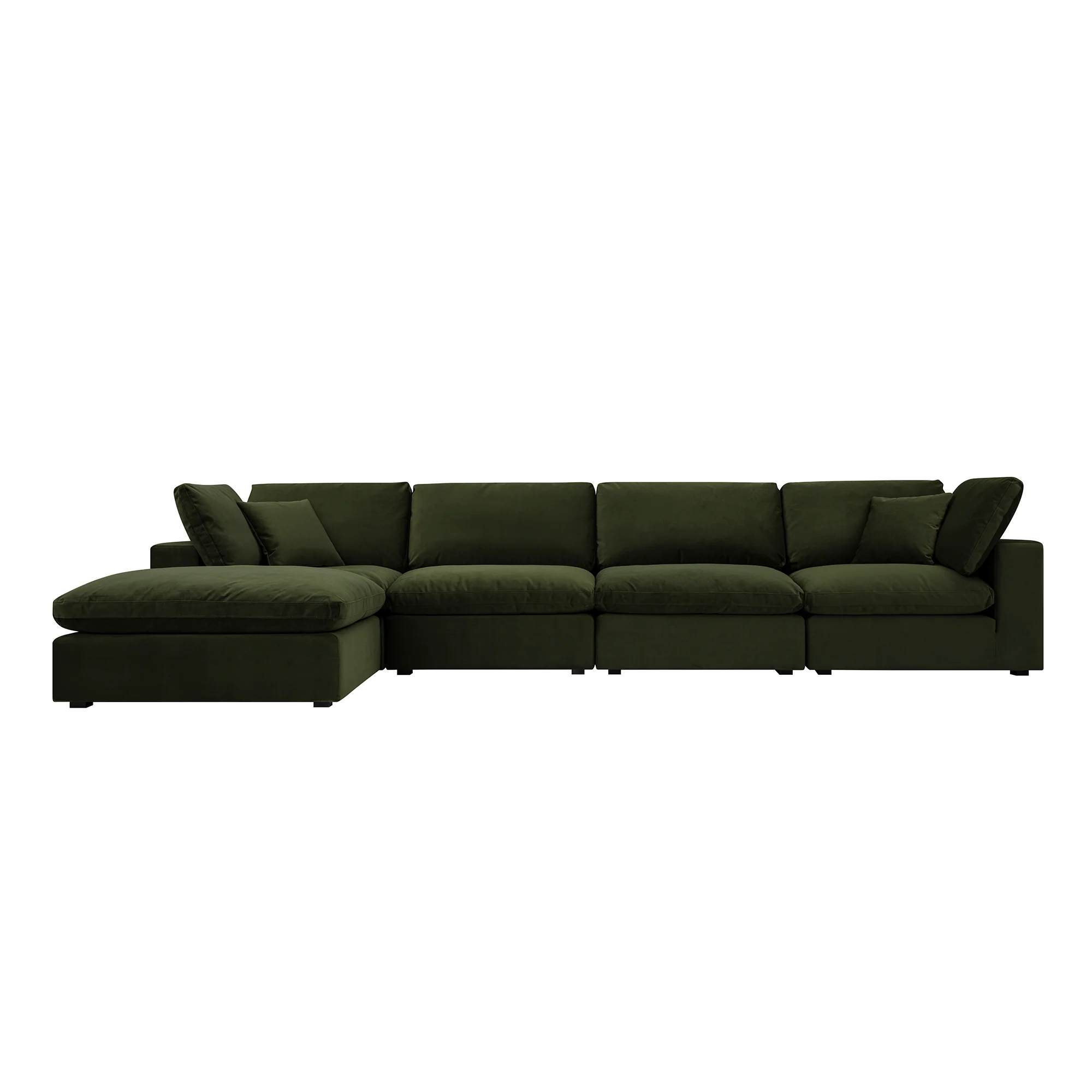 Lutyens Moss Green Velvet Modular Sofa, 4-Piece Chaise - Image 2